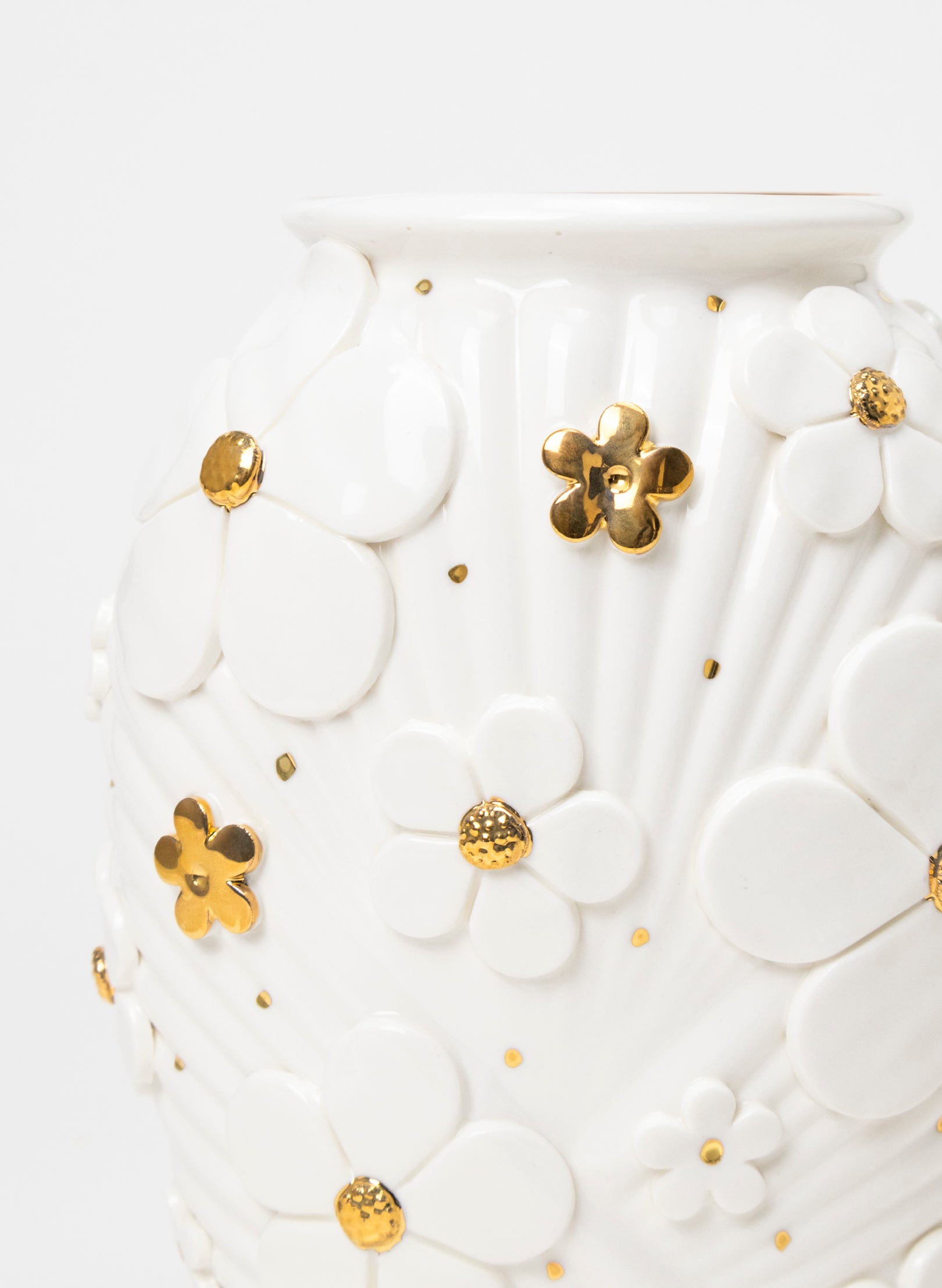 XL Deco Vase - White and Gold Flowers