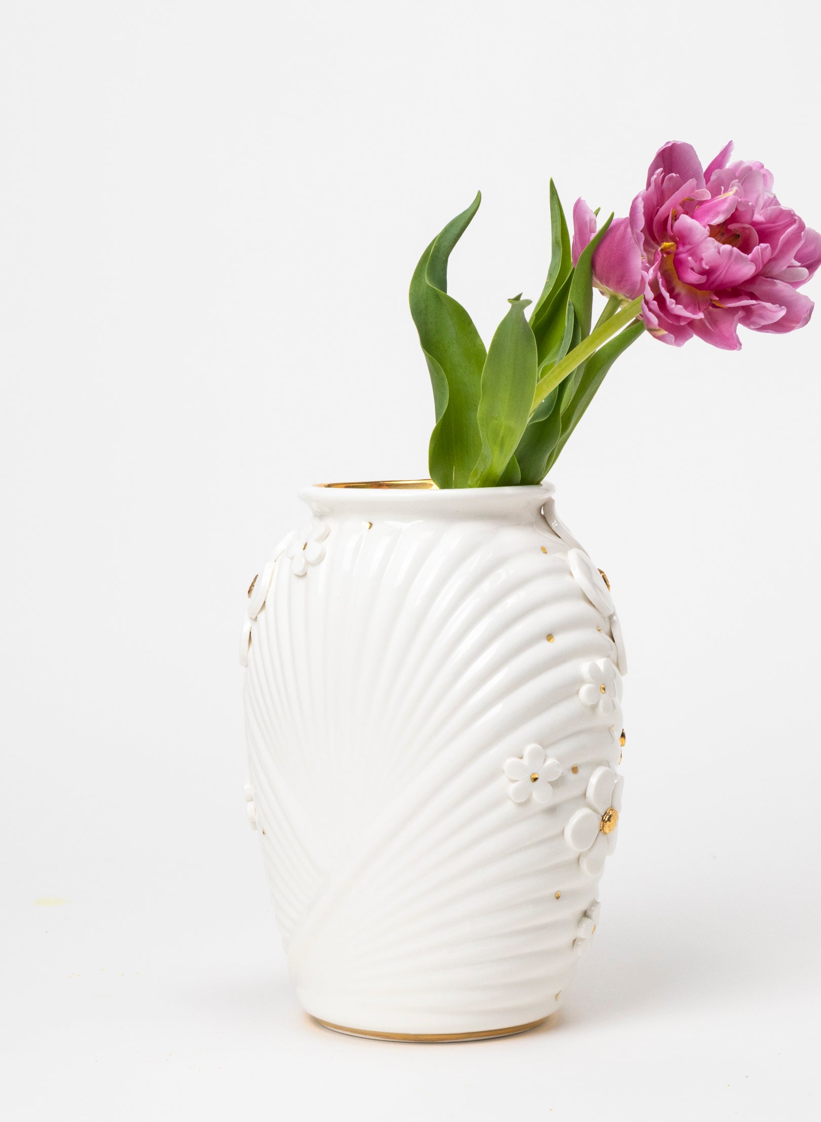XL Deco Vase - White and Gold Flowers
