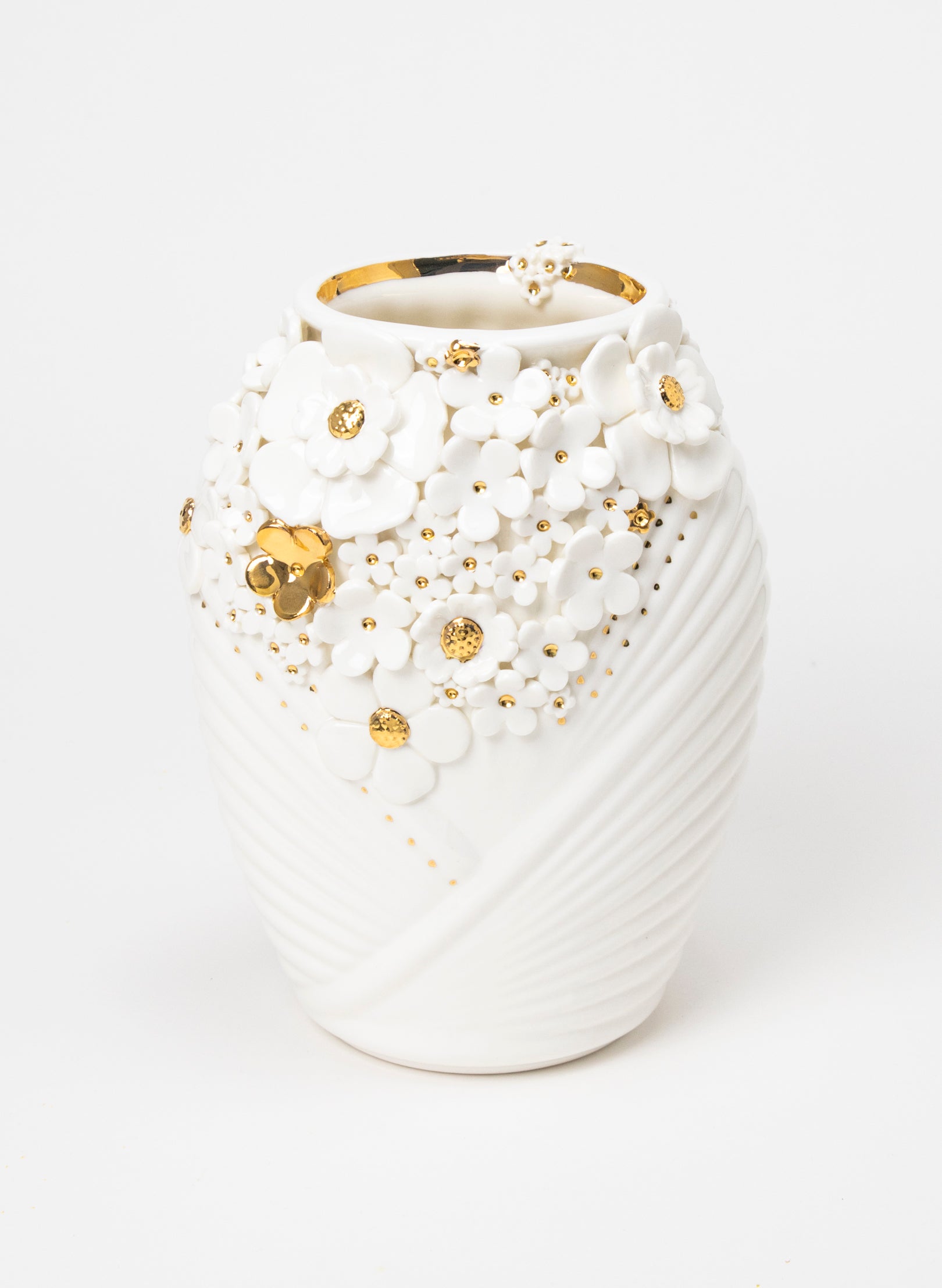 XL Deco Vase - White and Gold Flowers