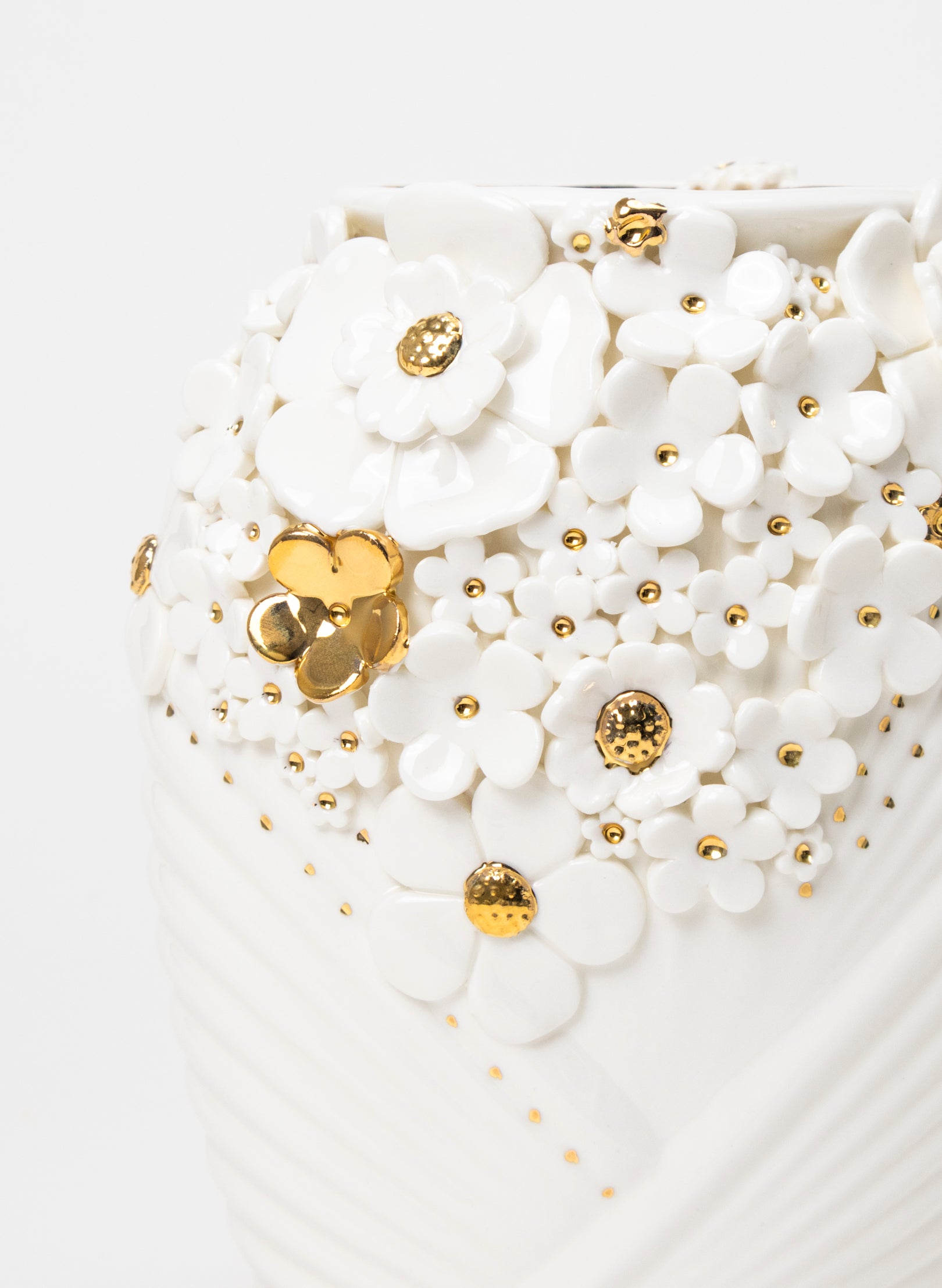 XL Deco Vase - White and Gold Flowers