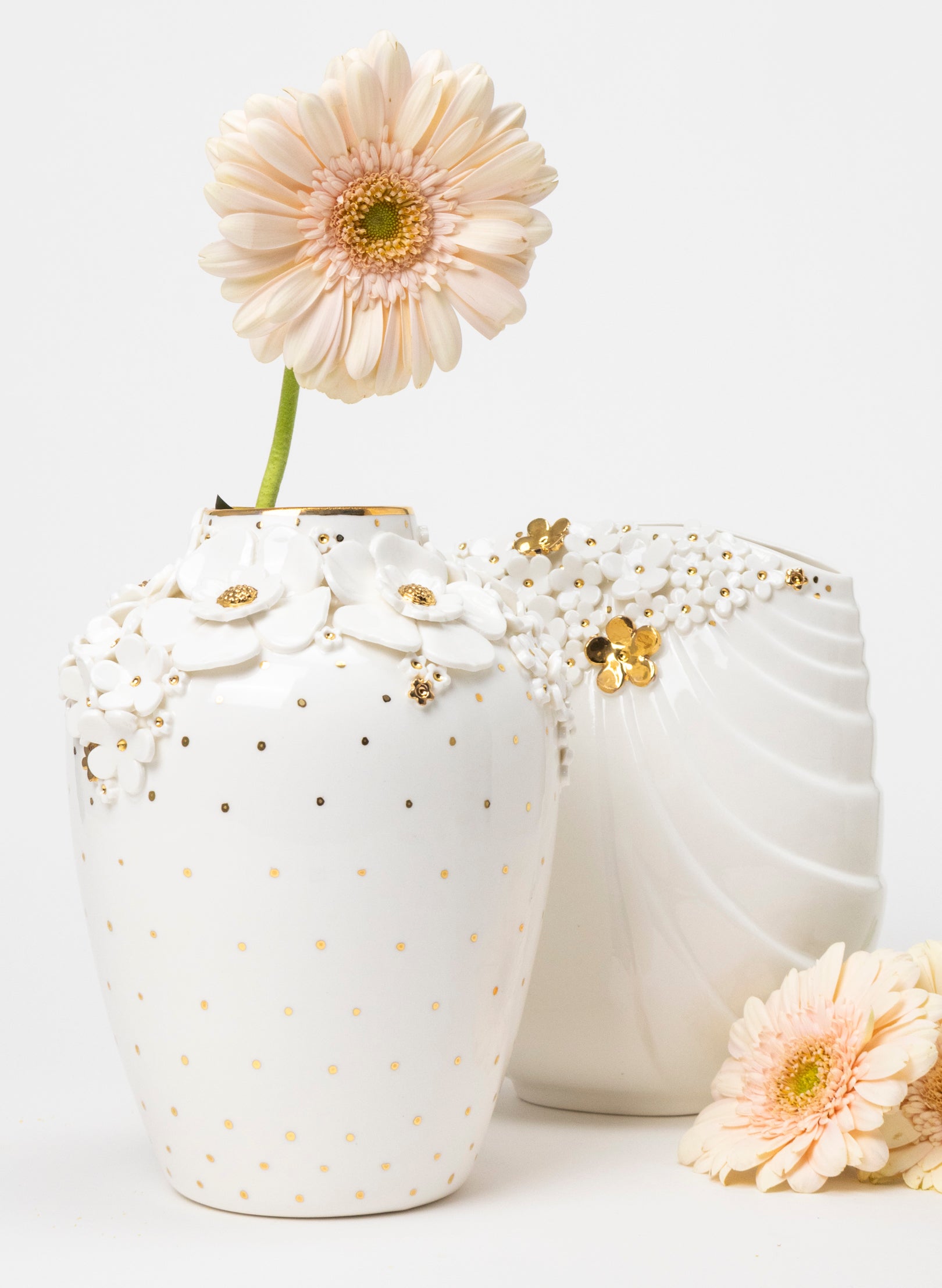 XL Deco Vase - White and Gold Flowers