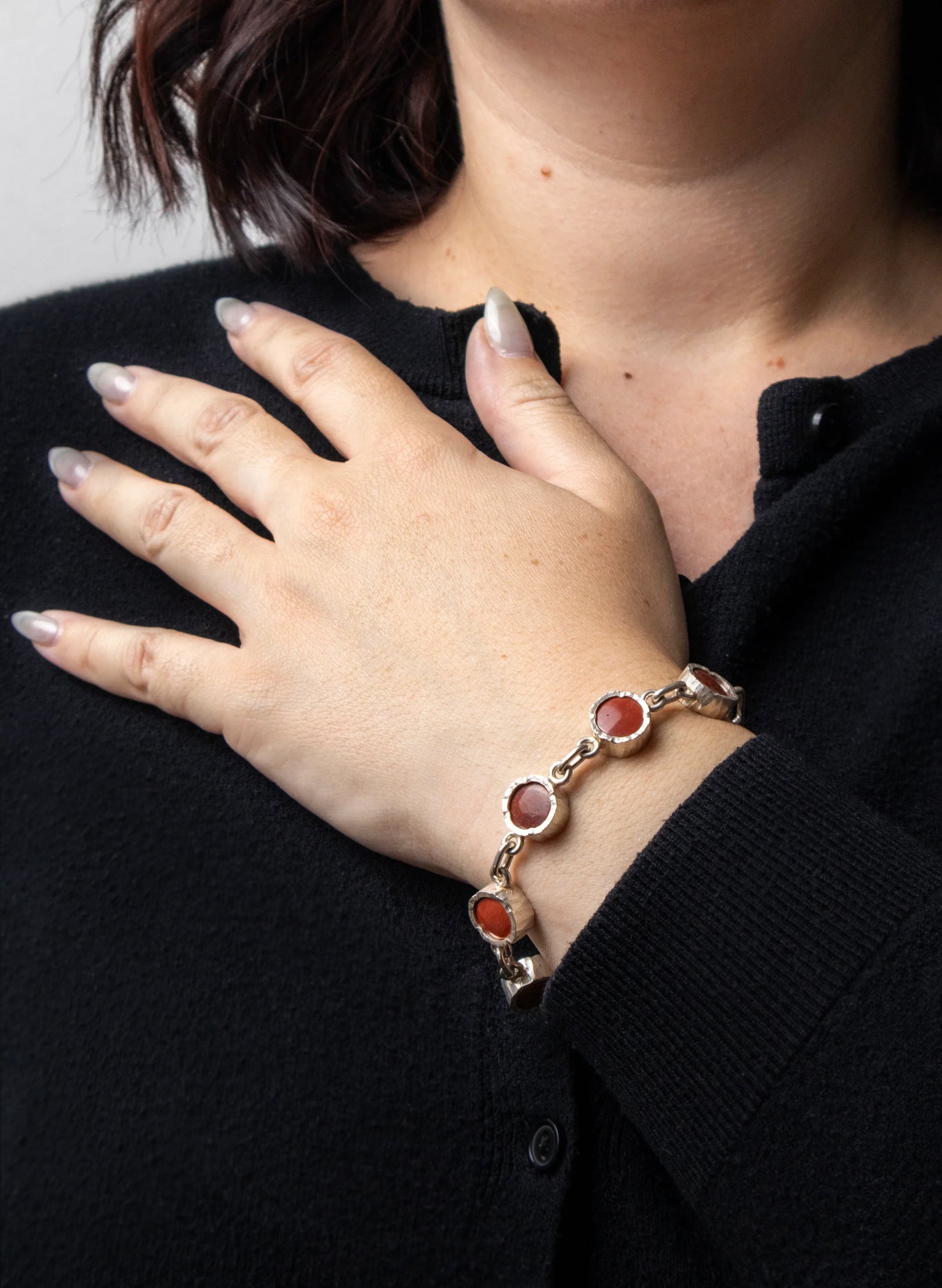 5 Stone Jasper Bracelet - Sterling Silver