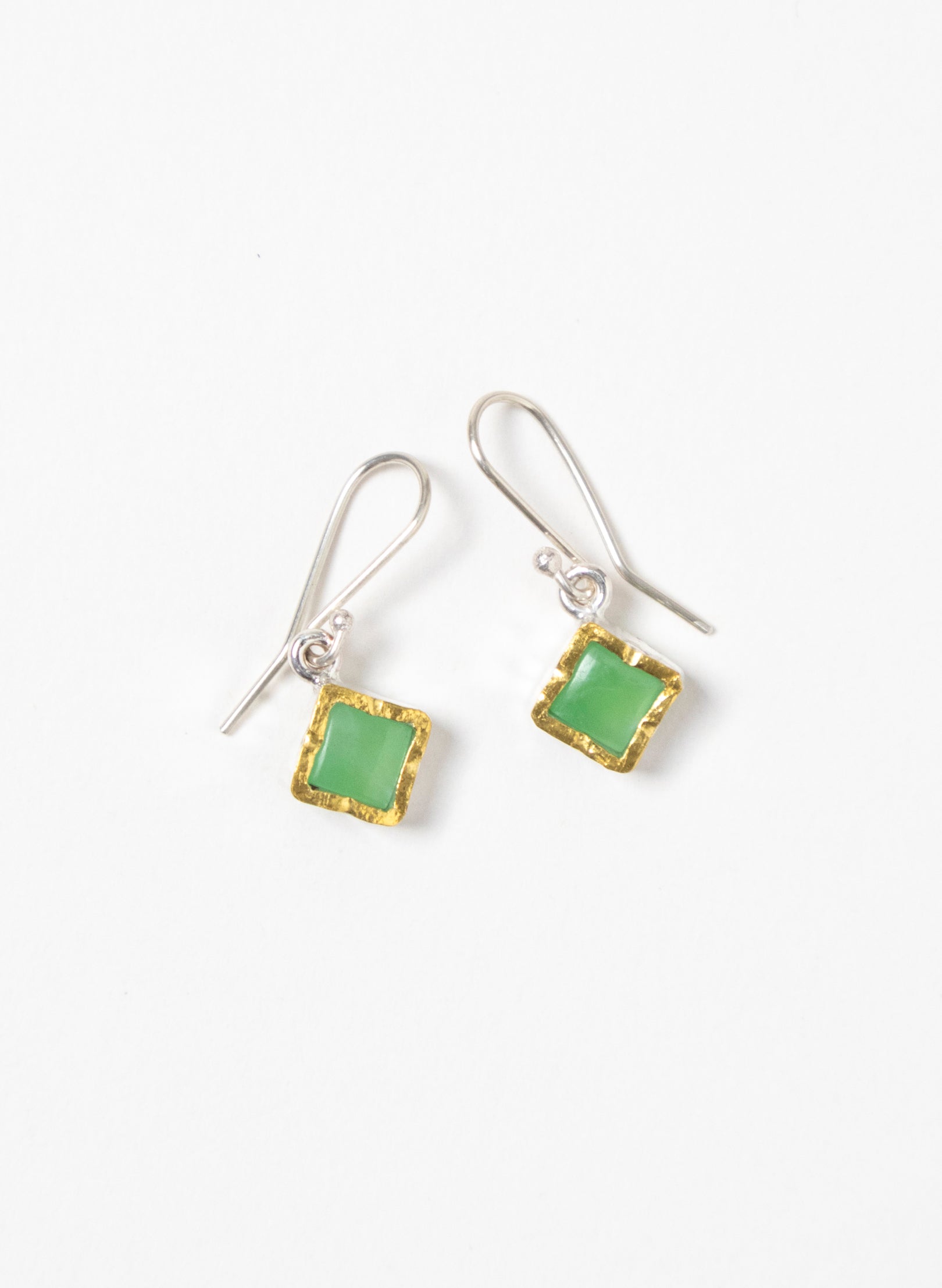 Gold Square Chrysoprase Earrings