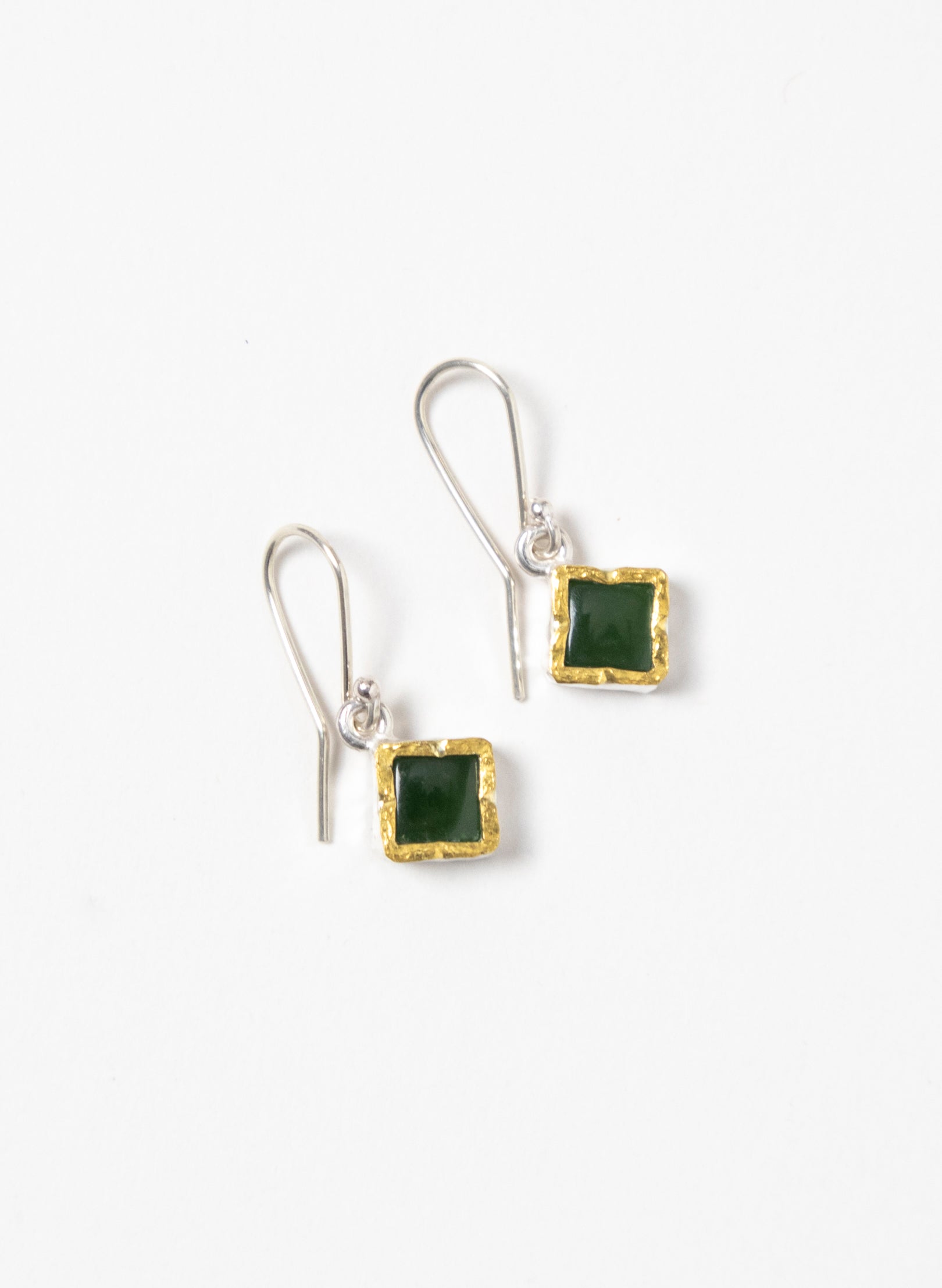 Gold Square Pounamu Earrings