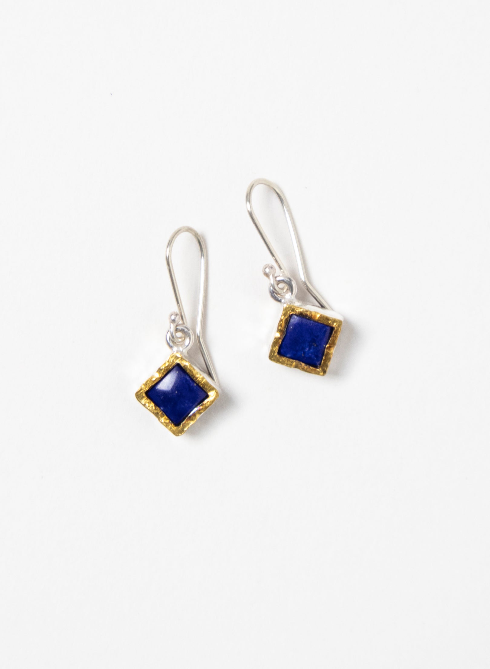 Gold Square Lapis Lazuli Earrings