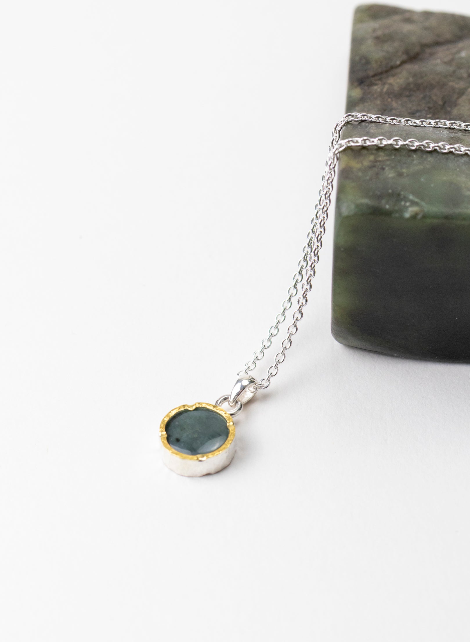Round Pounamu Pendant with 22ct Gold