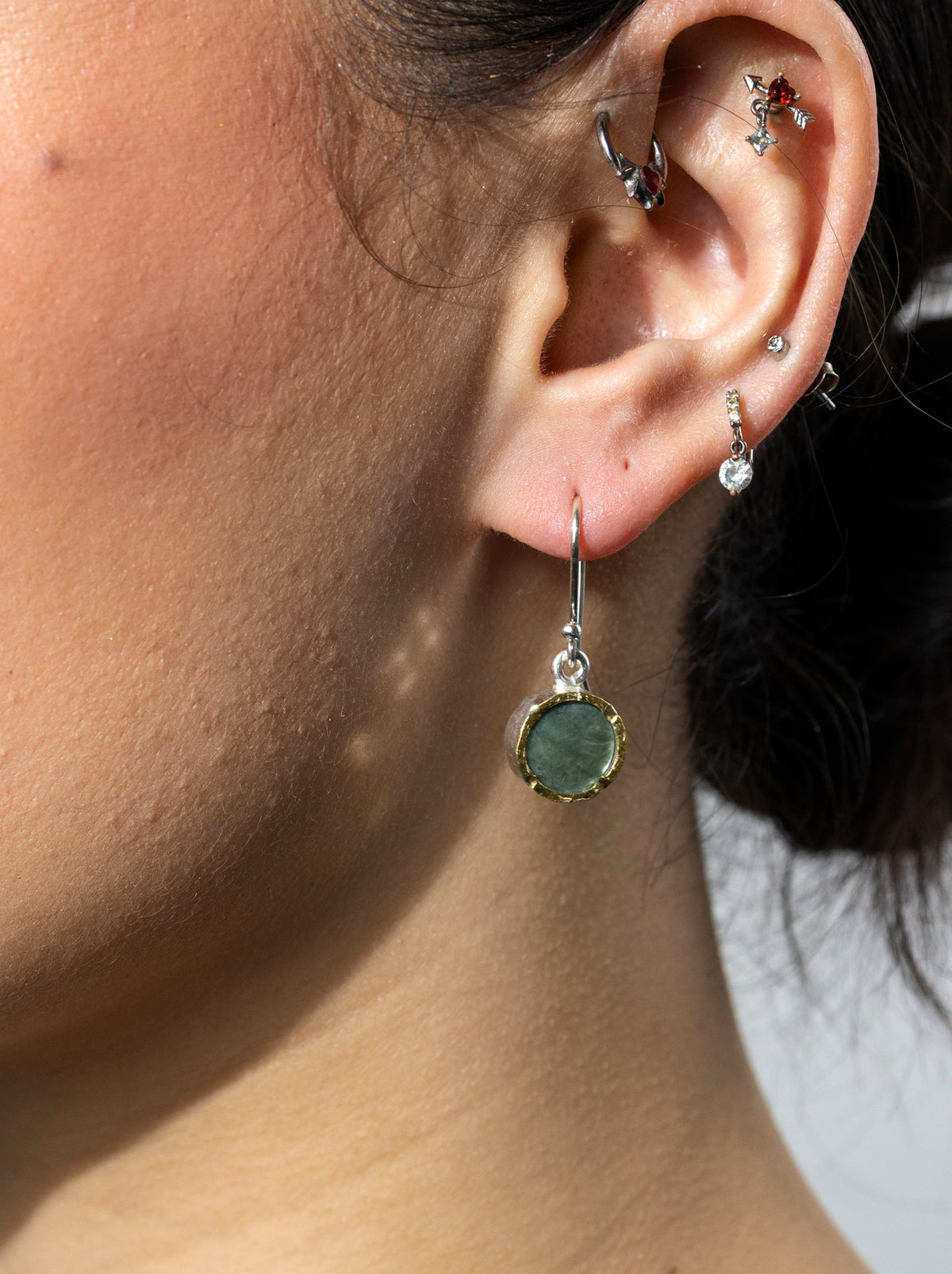 Round Pounamu Earrings with 22ct Gold