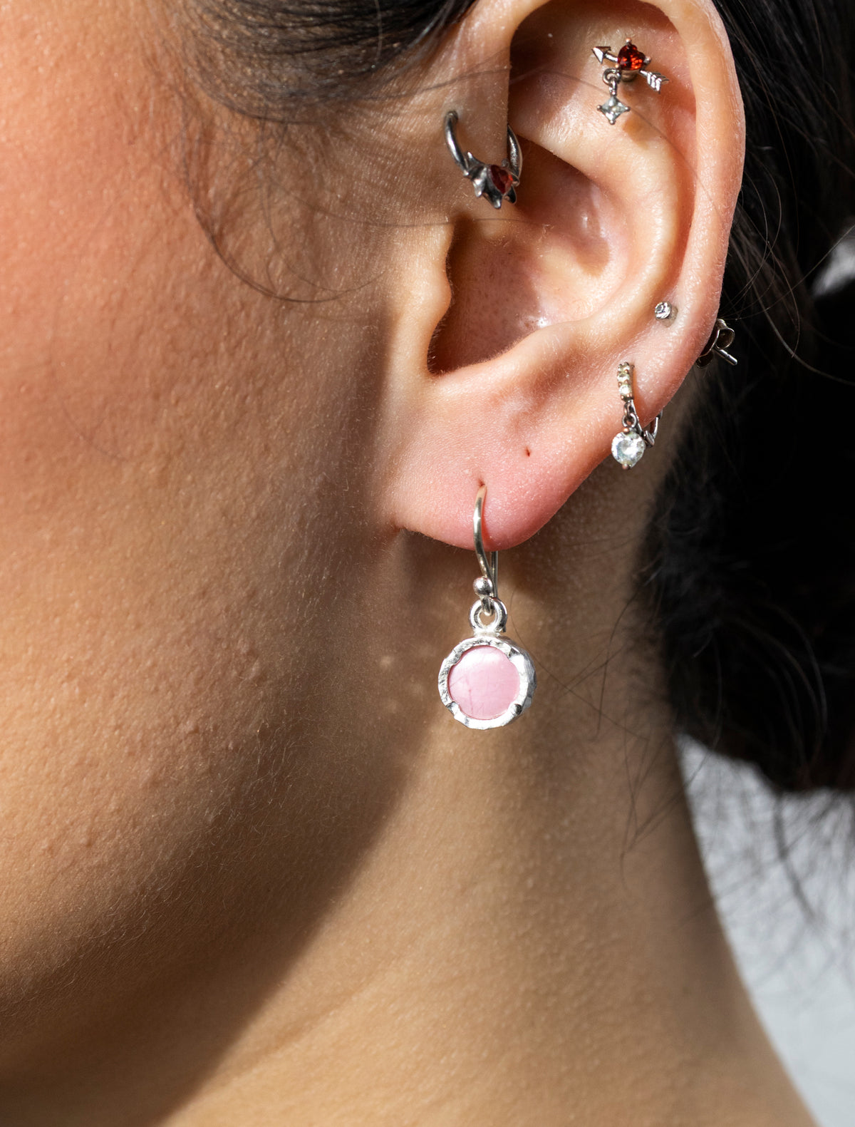Small Round Silver and Rhodinite Earrings