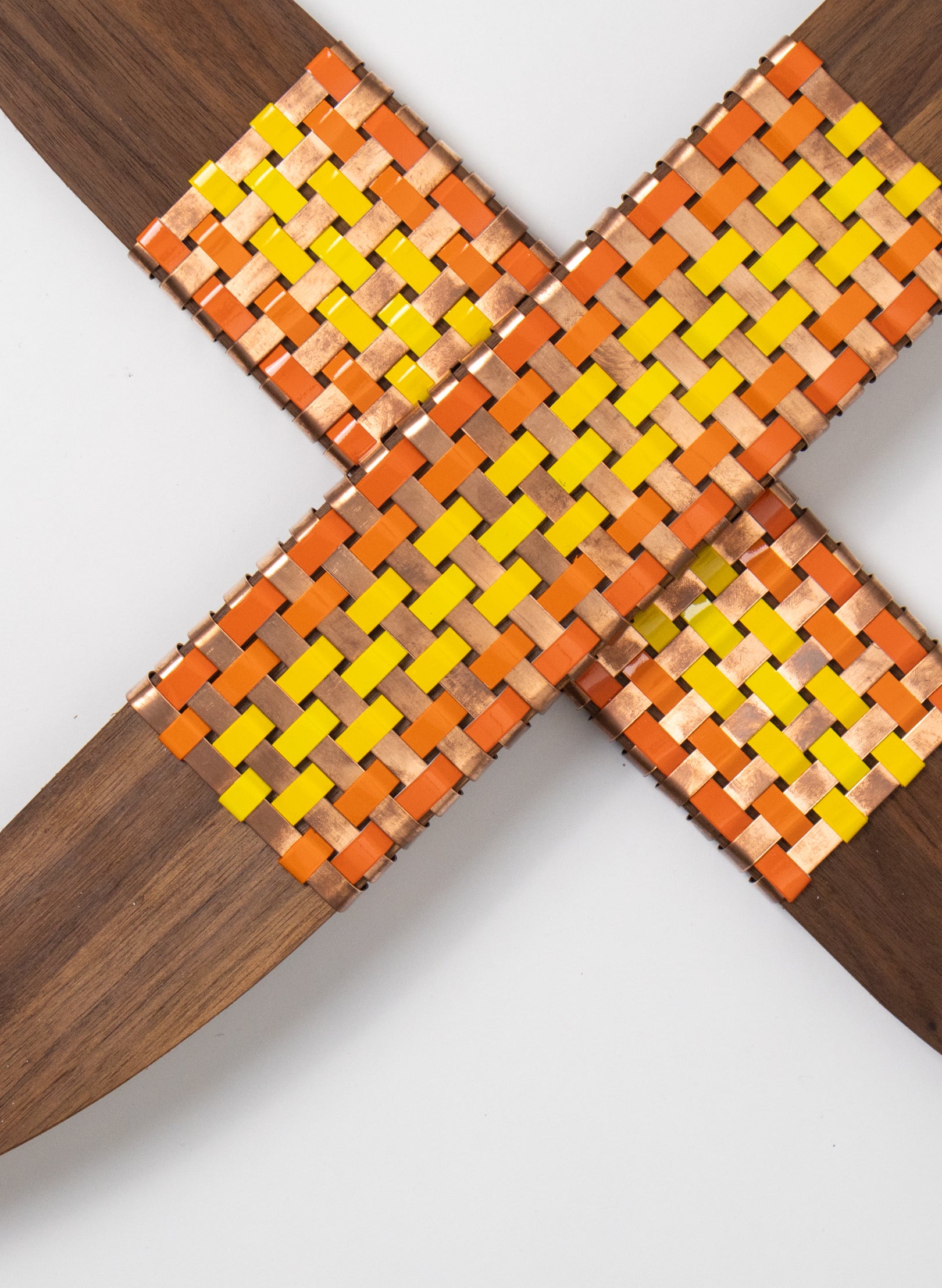 Red, Orange and Copper on Walnut Timber Putiputi