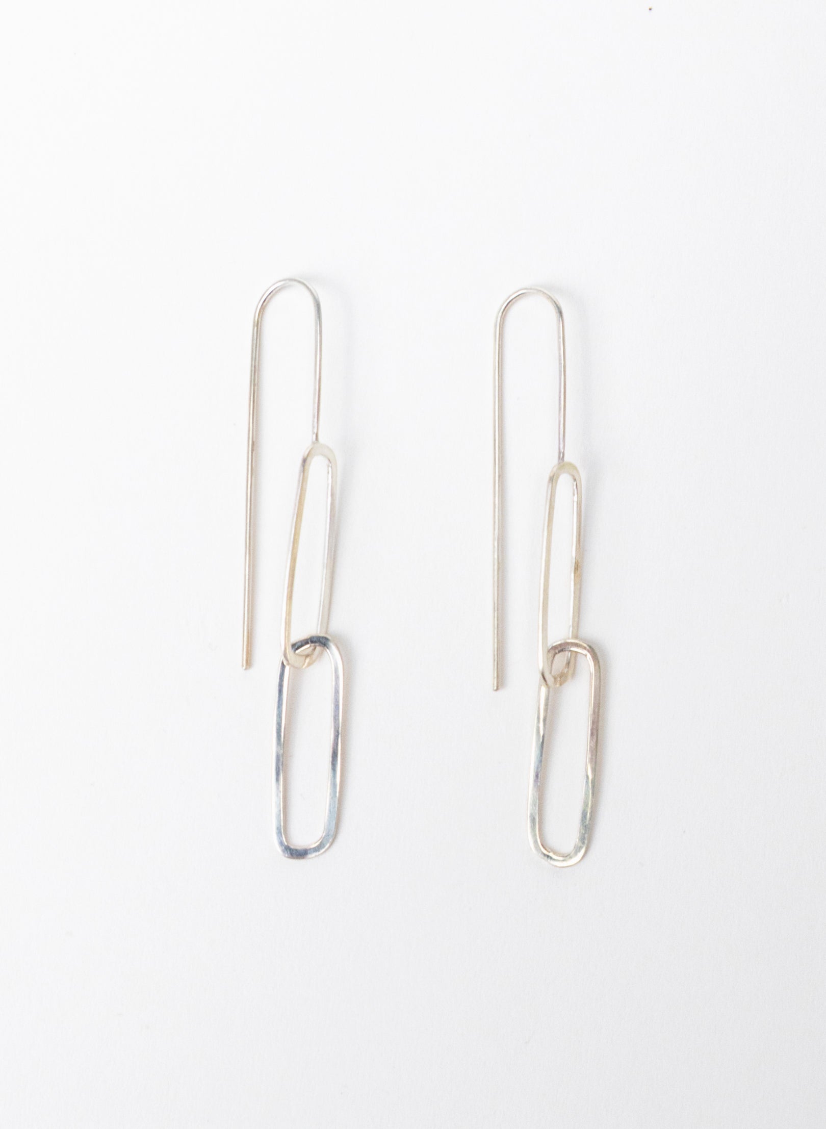 Sharp Oval Link Chain Silver Earrings