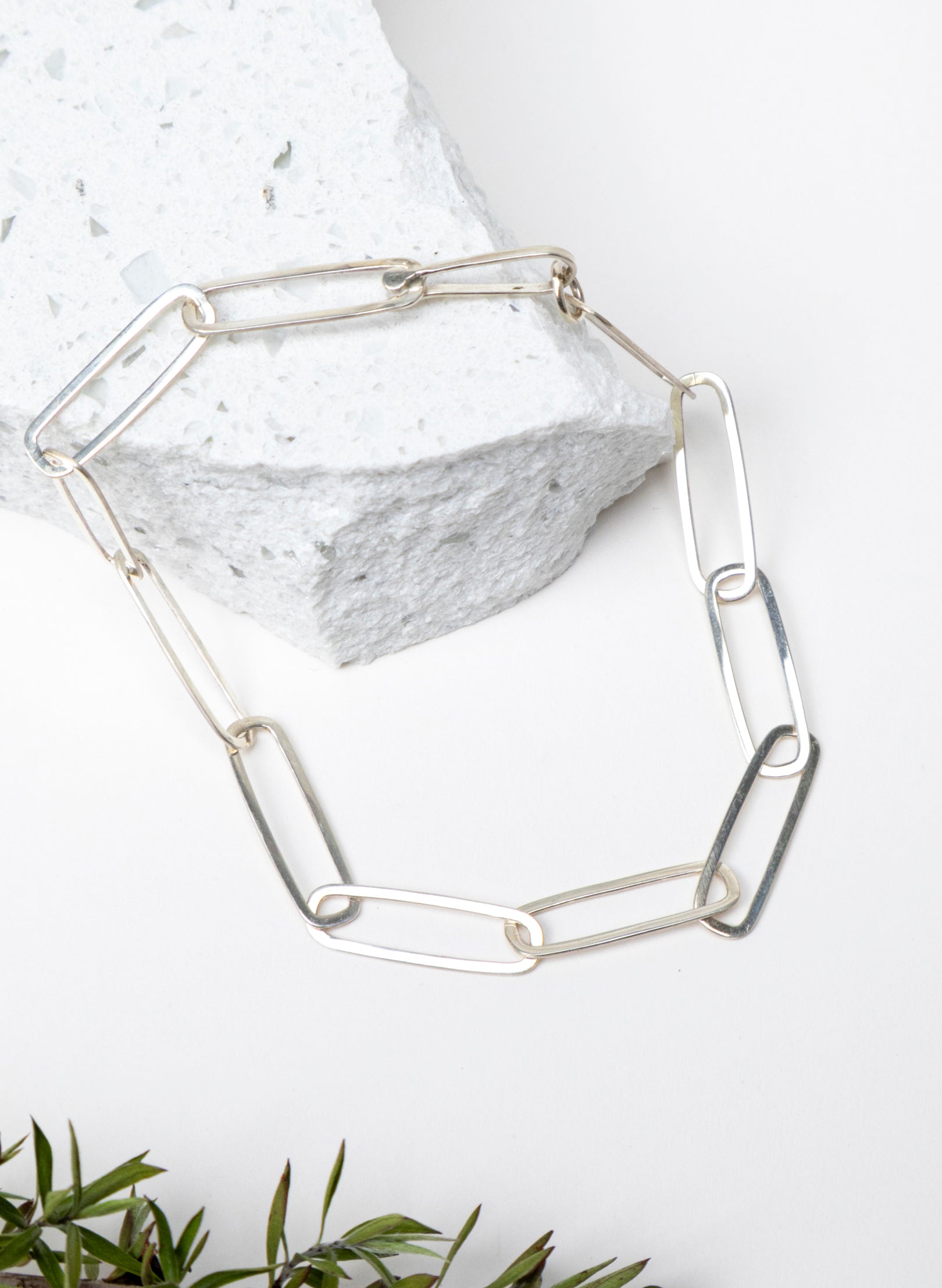 Sharp Oval Link Chain Silver Bracelet