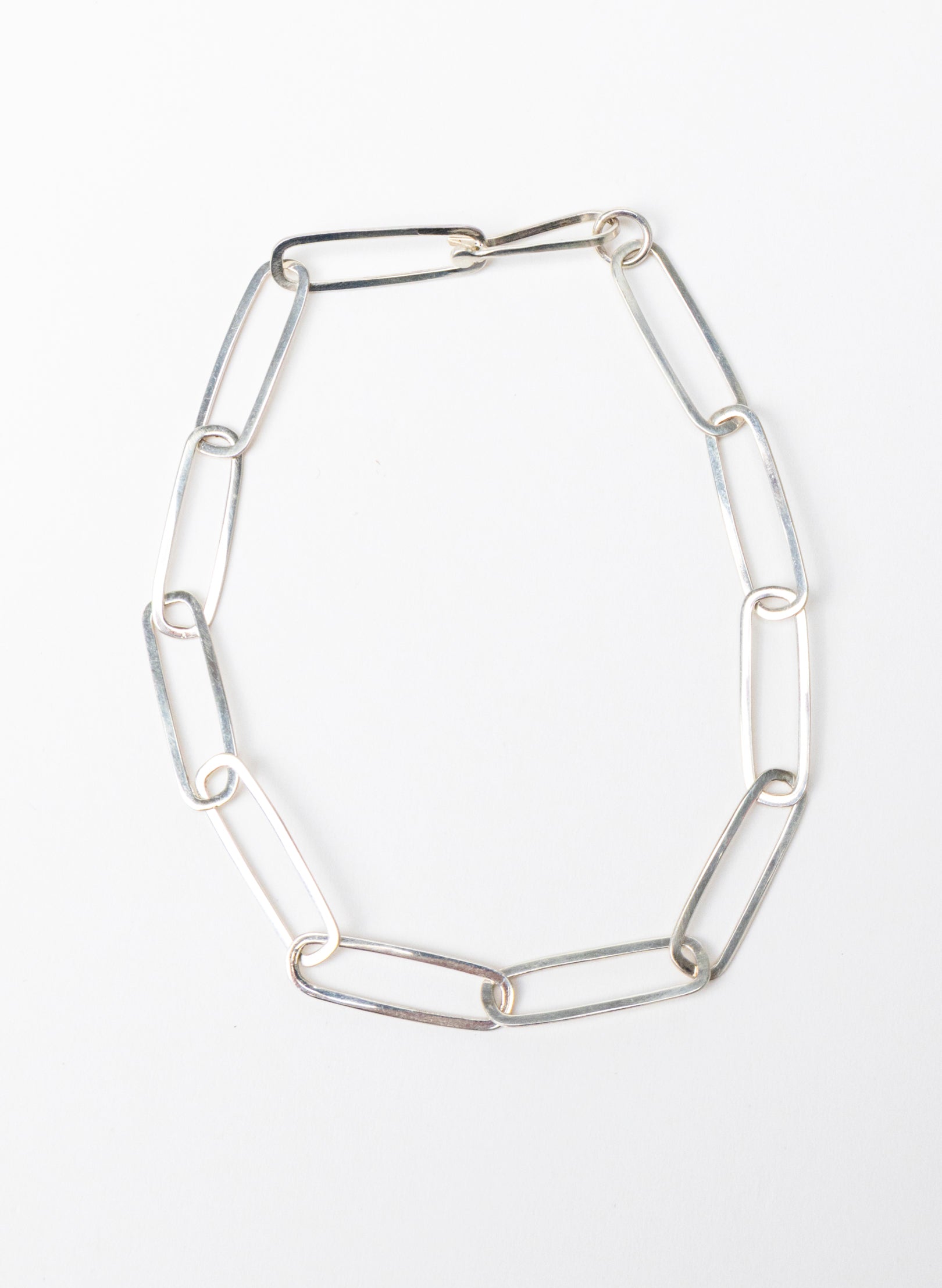Sharp Oval Link Chain Silver Bracelet