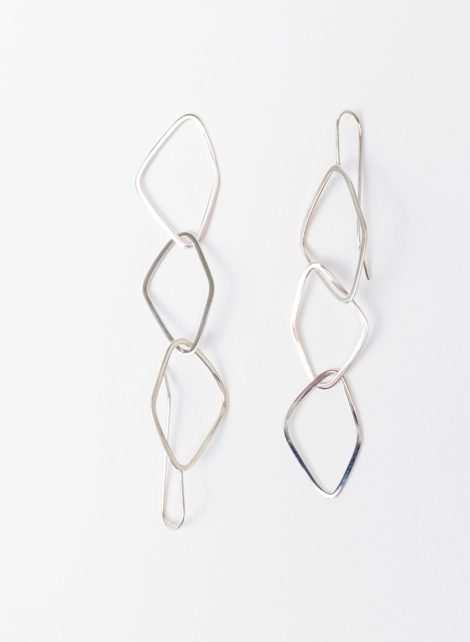 Diamond Odd Shaped Chain Silver Earrings