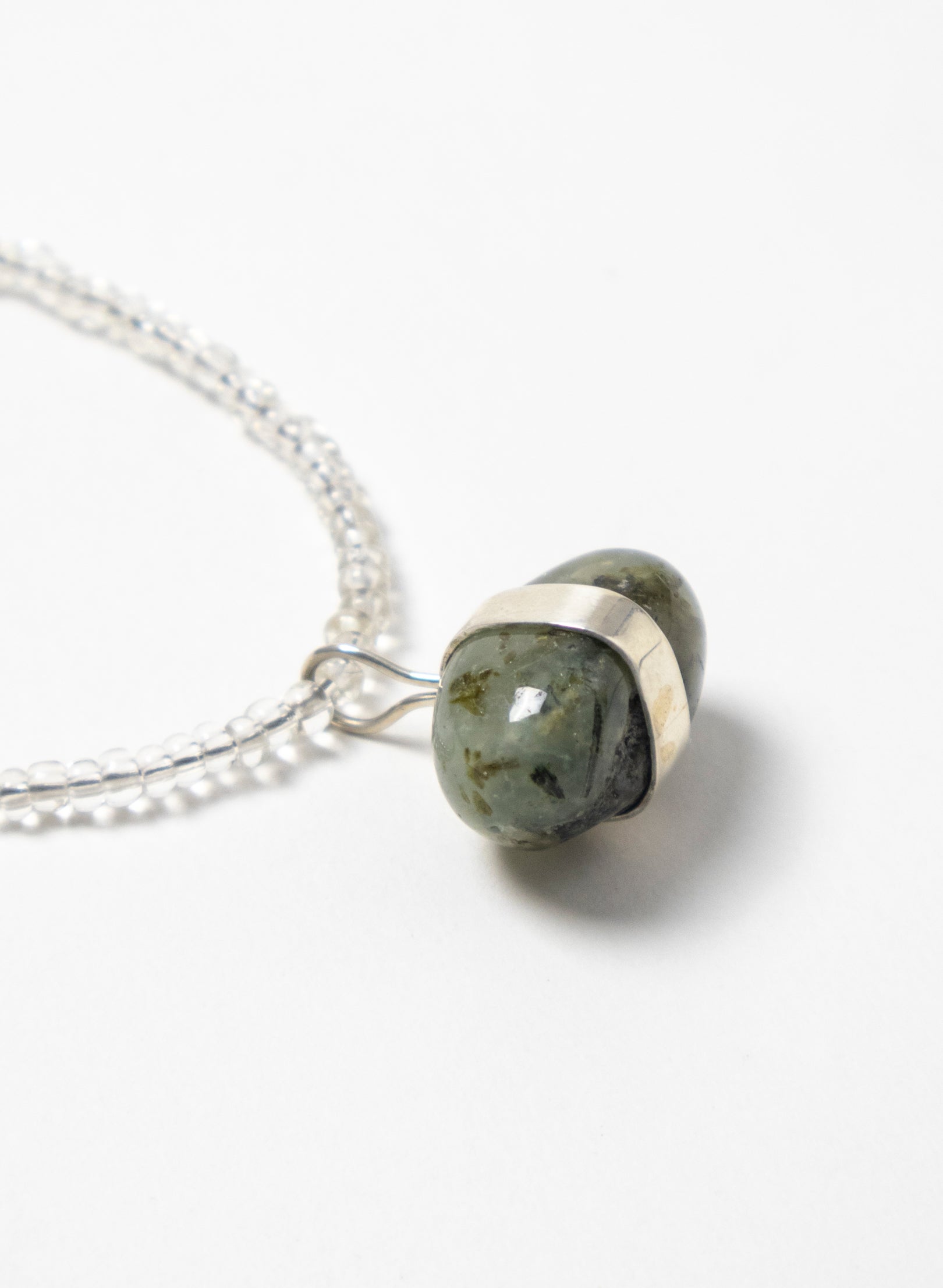 Prehnite Stone Glass Bead Chain Necklace