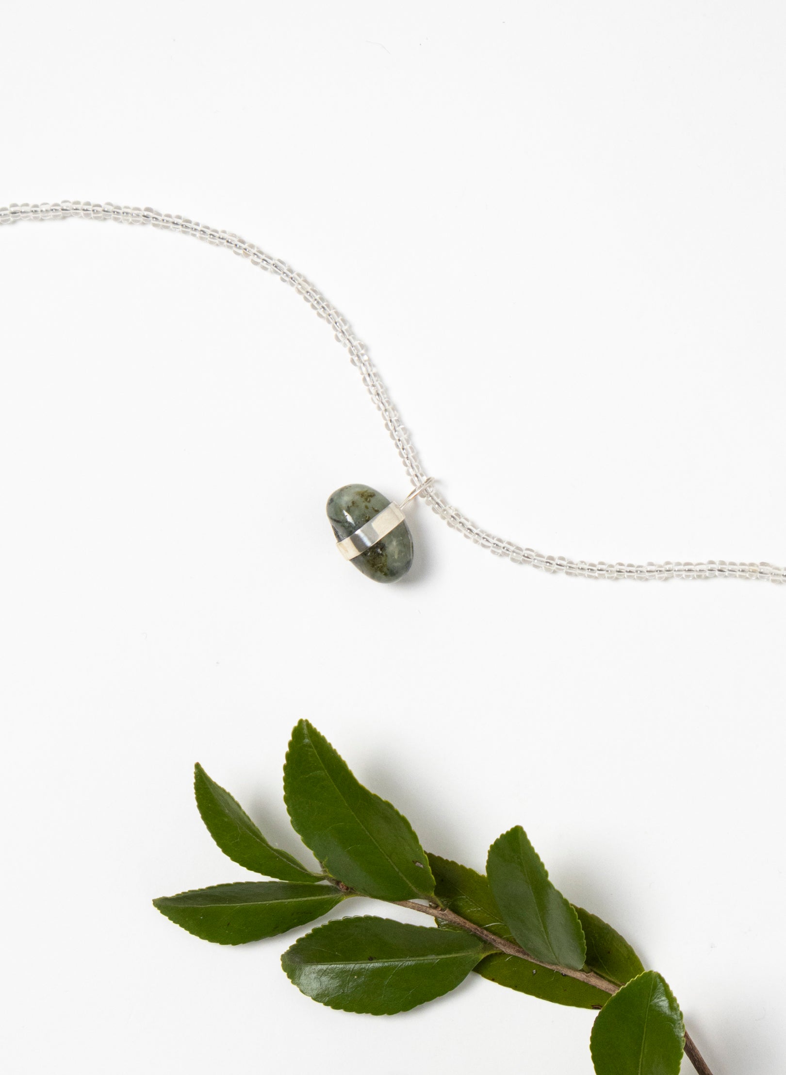 Prehnite Stone Glass Bead Chain Necklace