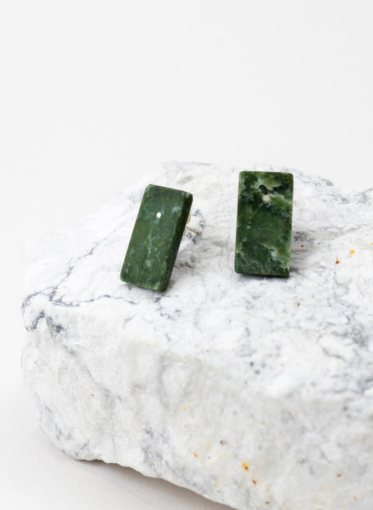 Rectangle Shaped Pounamu Stud Earrings