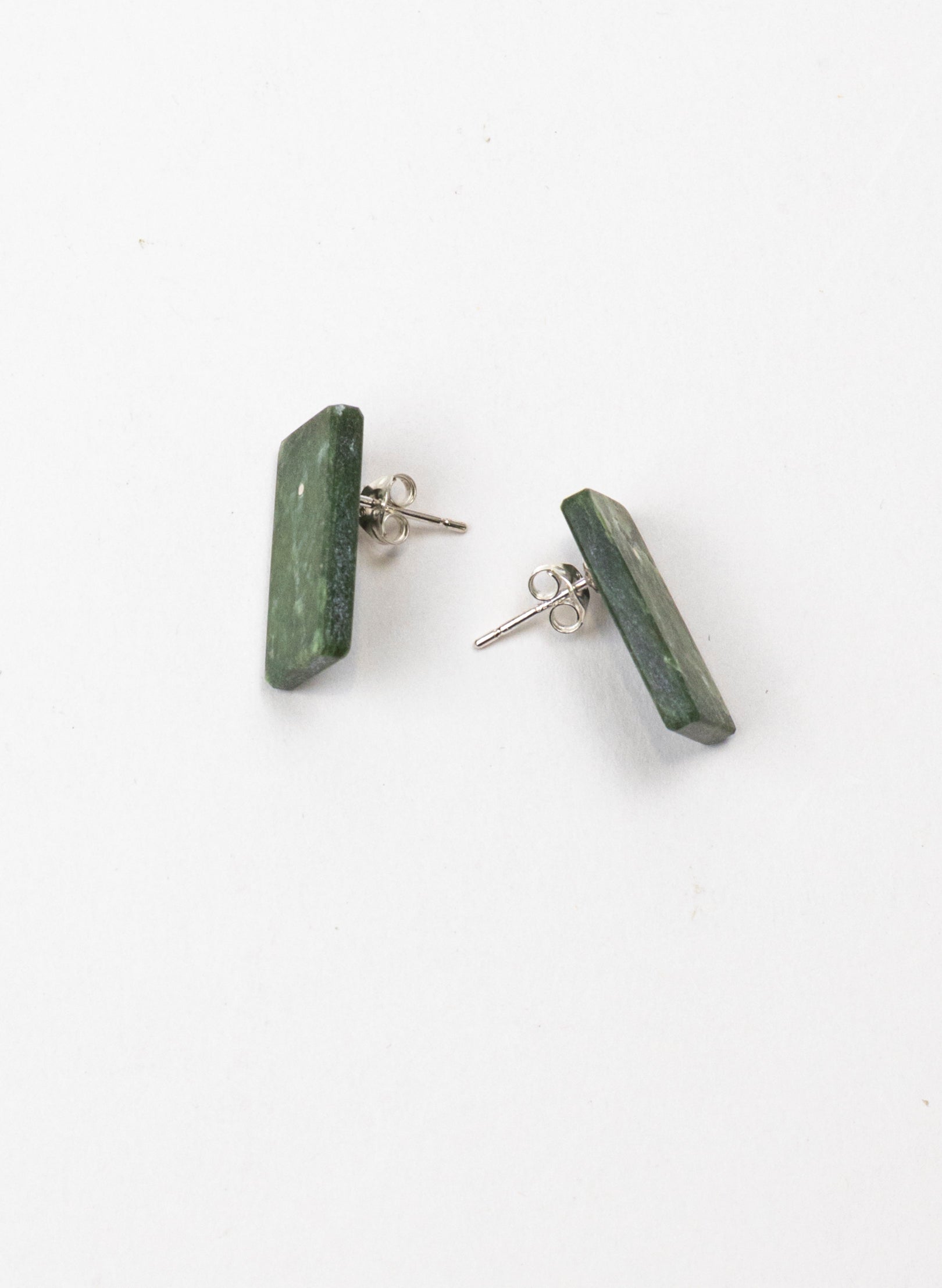Rectangle Shaped Pounamu Stud Earrings