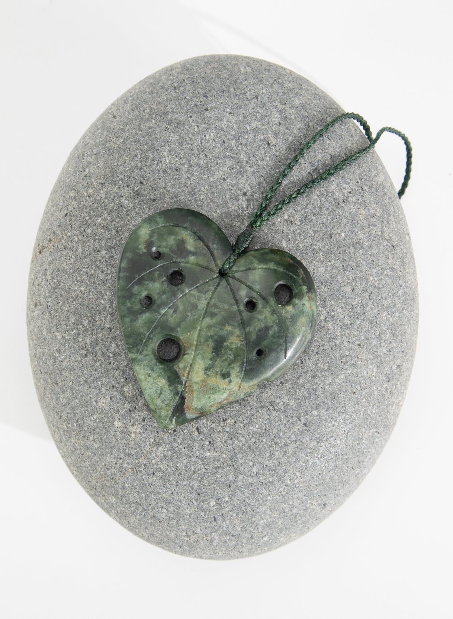 Pounamu Kawakawa Shaped Necklace - Flower Jade
