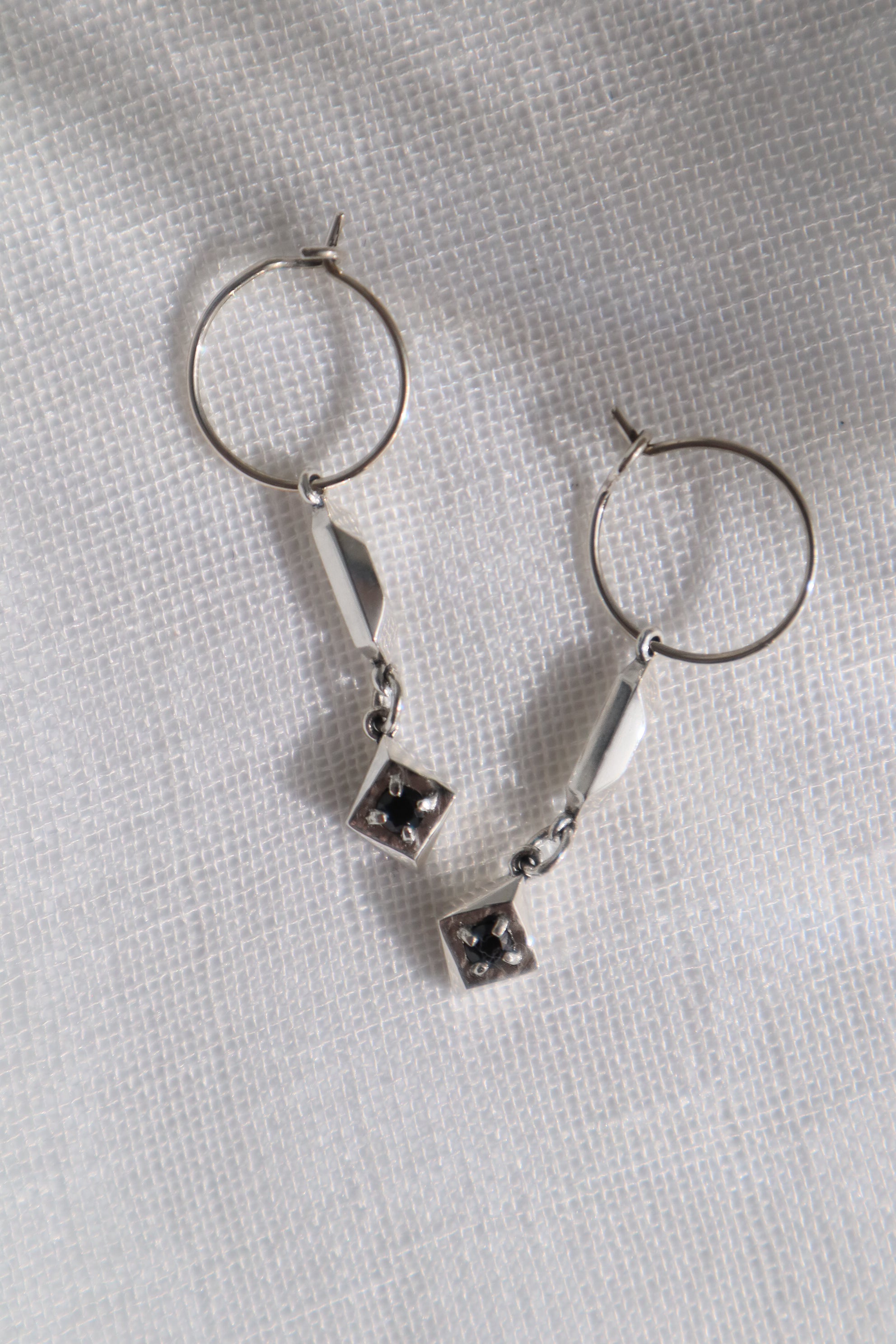 Pillar Hoops - Sterling Silver & Black Spinel