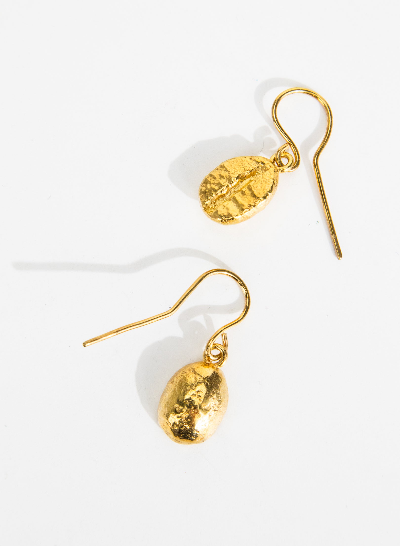 Coffee Bean Drop Earrings - Gold