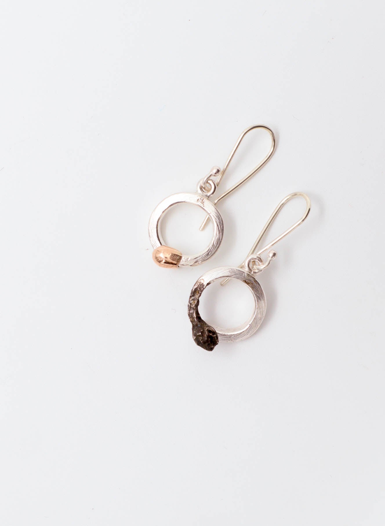 Curled Burnt & Live Match Earrings - Sterling Silver & Rose Gold
