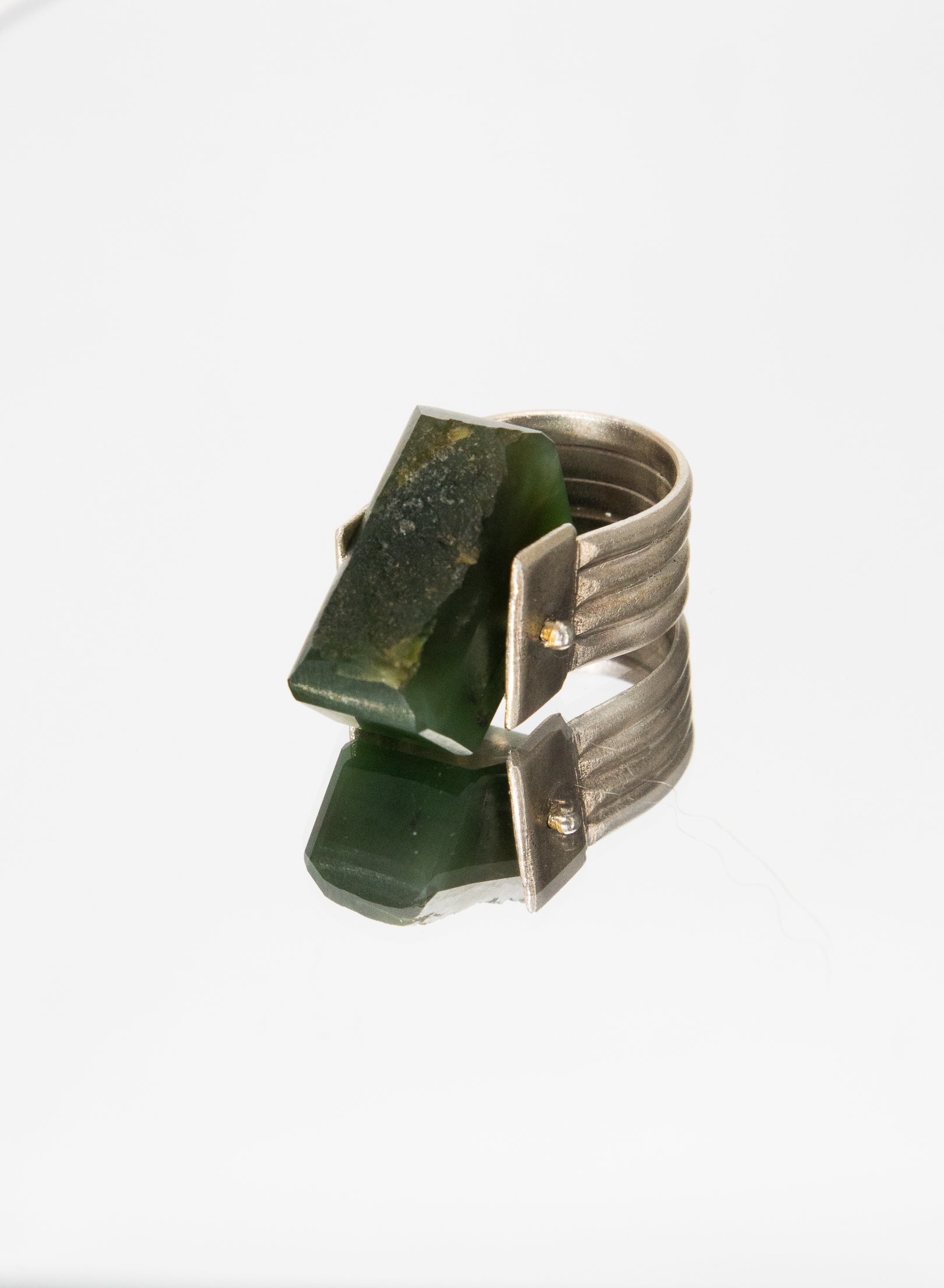 New Zealand Jade Pounamu and Sterling Silver Ring