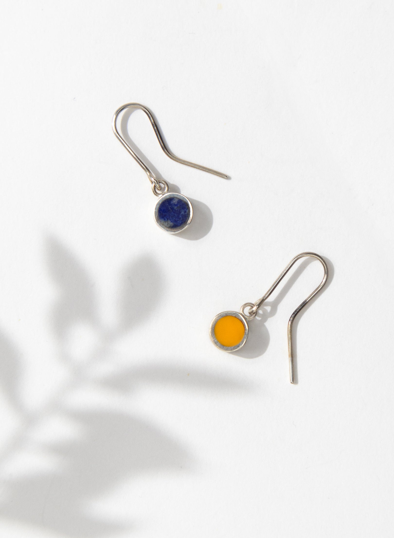 Disc Earrings - Sterling Silver, Lapis and Orange Corian