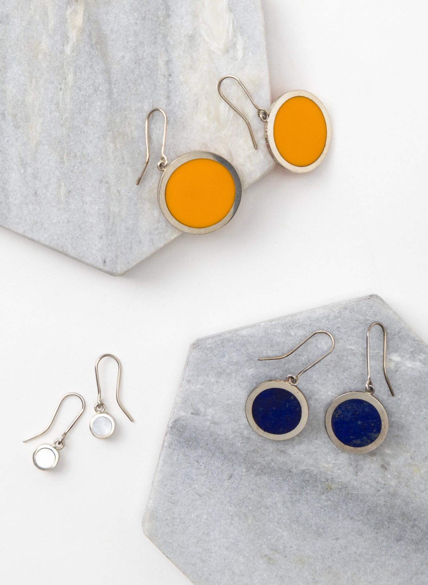 Disc Earrings - Sterling Silver and Orange Corian