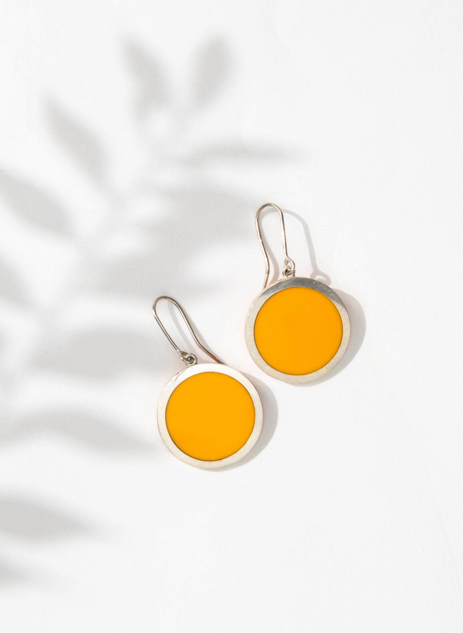 Disc Earrings - Sterling Silver and Orange Corian