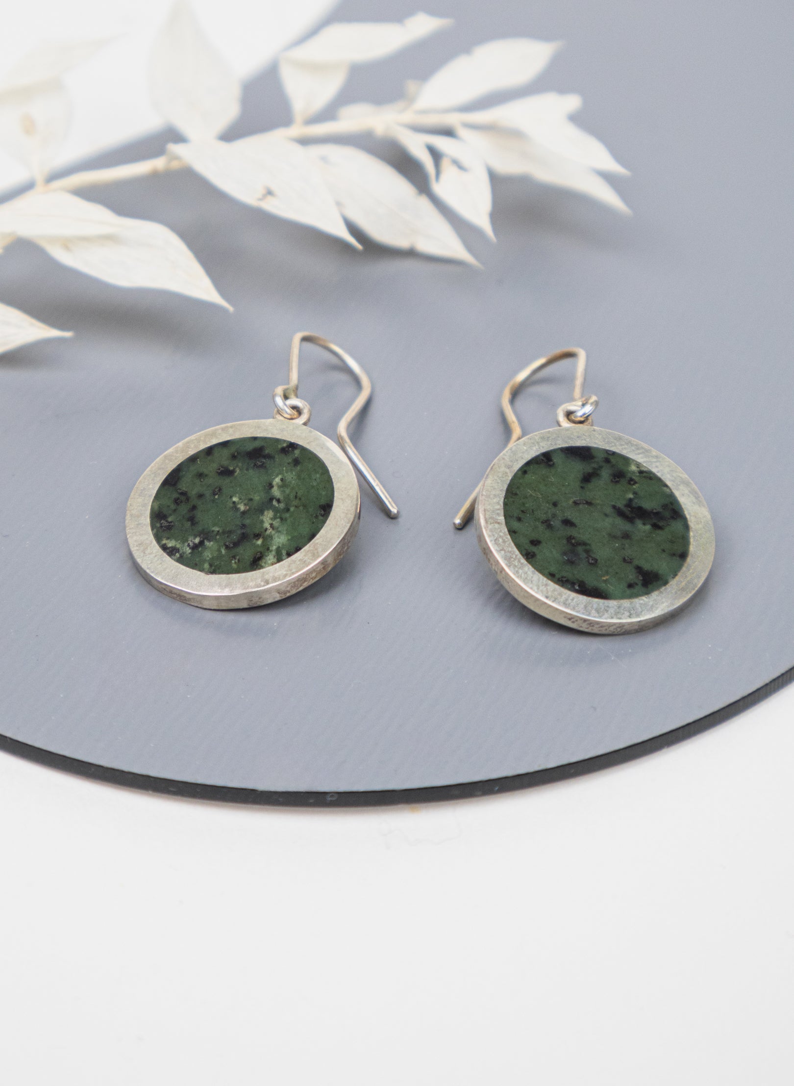 Disc Earrings - Sterling Silver & Pounamu