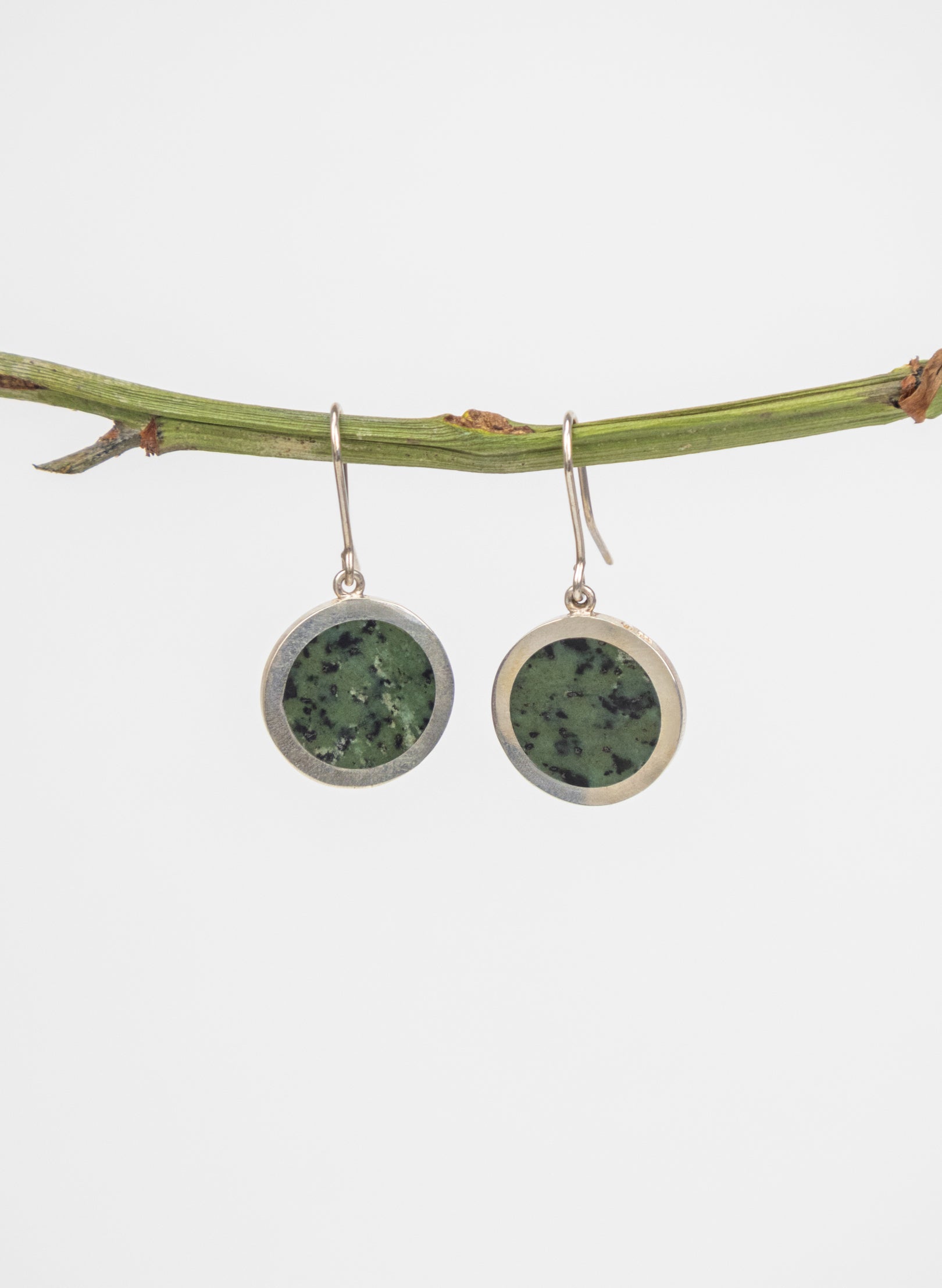 Disc Earrings - Sterling Silver & Pounamu