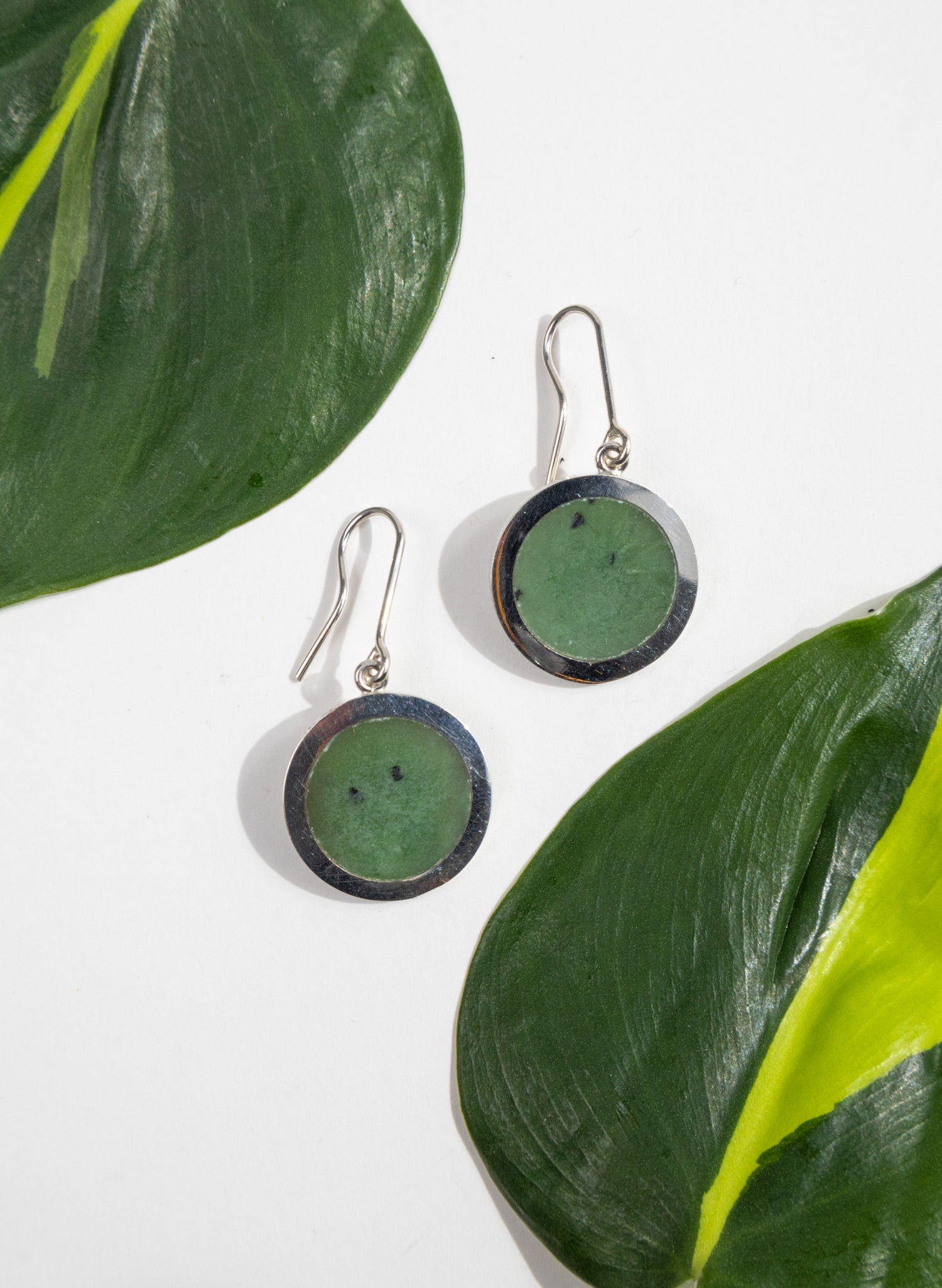 Disc Earrings - Sterling Silver & Pounamu