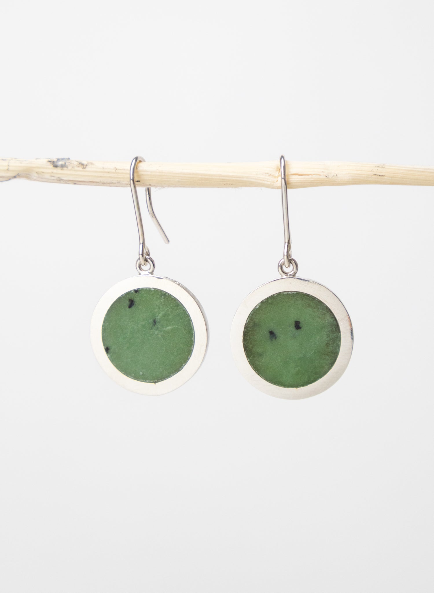 Disc Earrings - Sterling Silver & Pounamu
