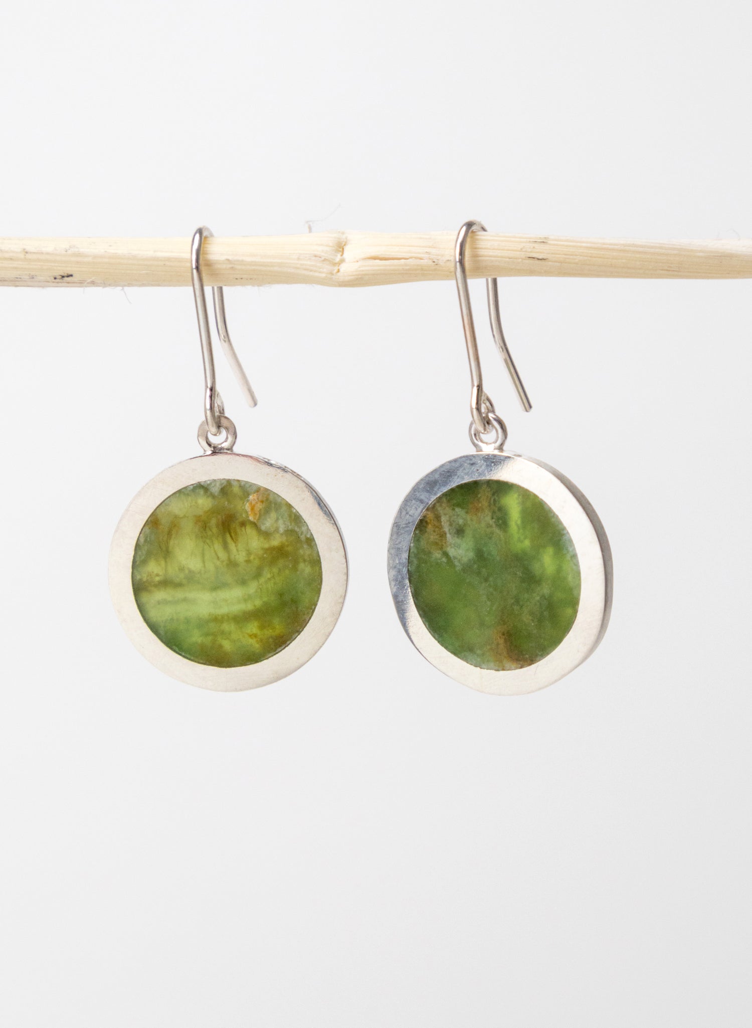 Disc Earrings - Sterling Silver & Pounamu