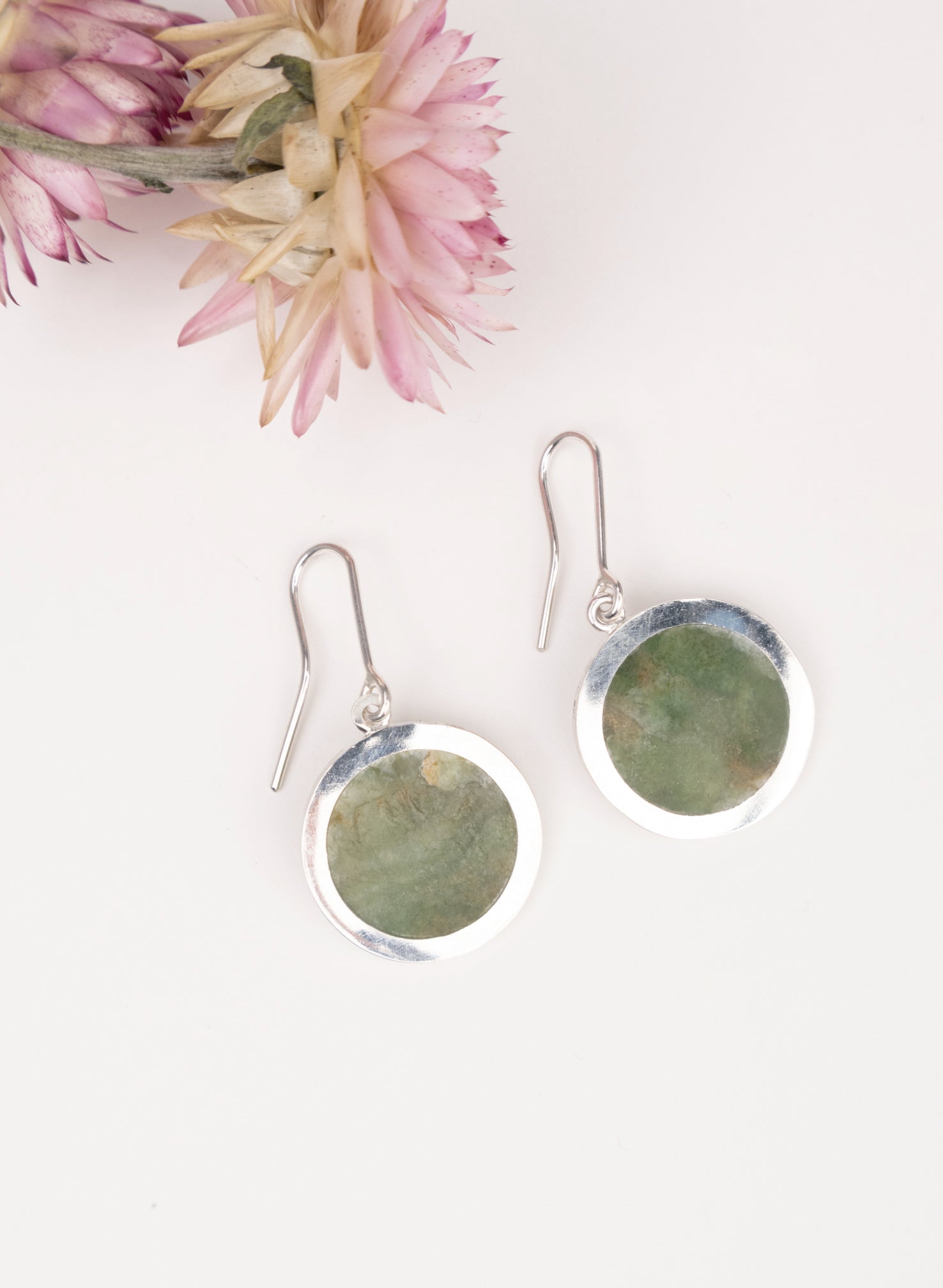 Disc Earrings - Sterling Silver & Pounamu