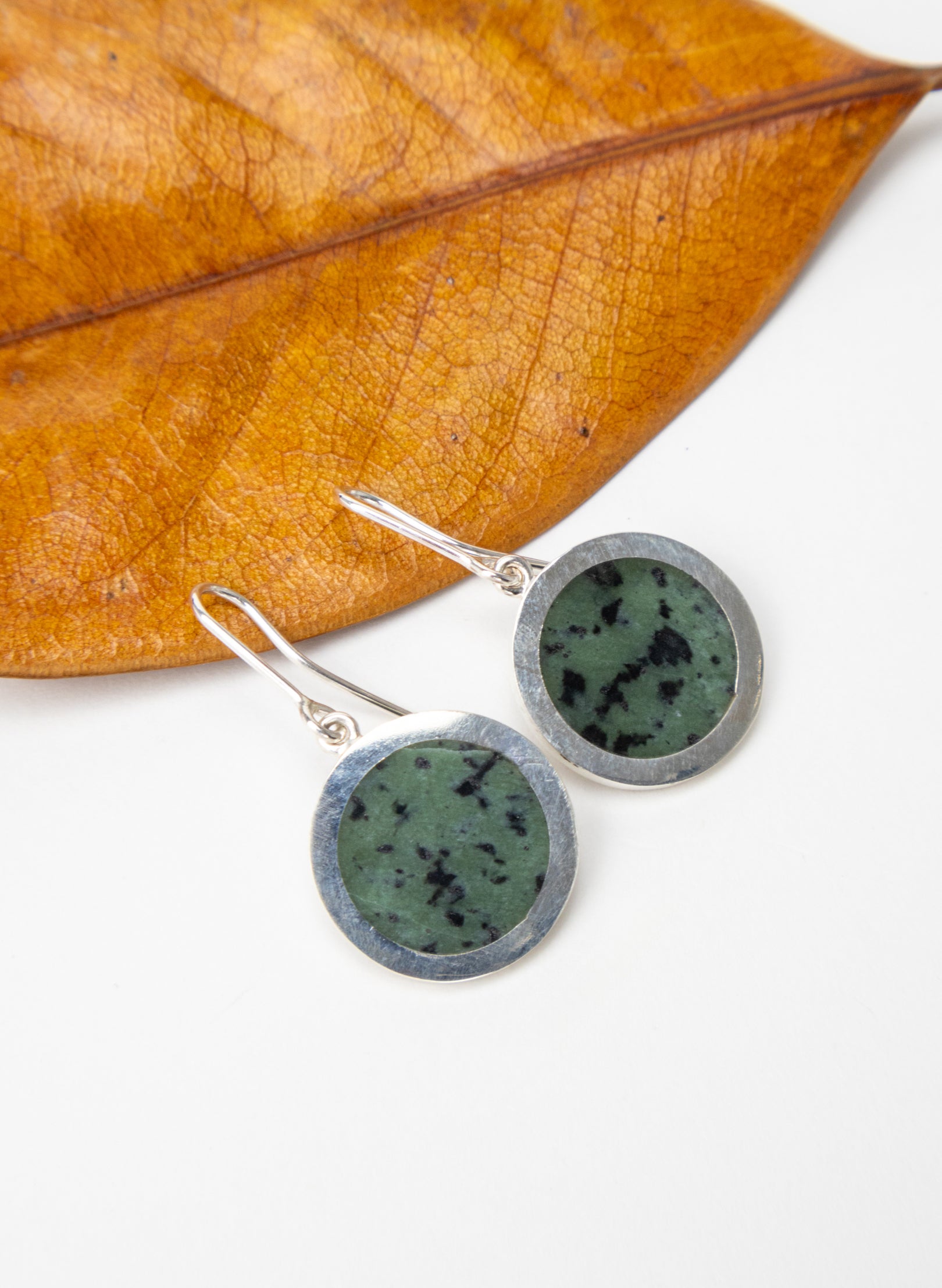 Disc Earrings - Sterling Silver & Pounamu