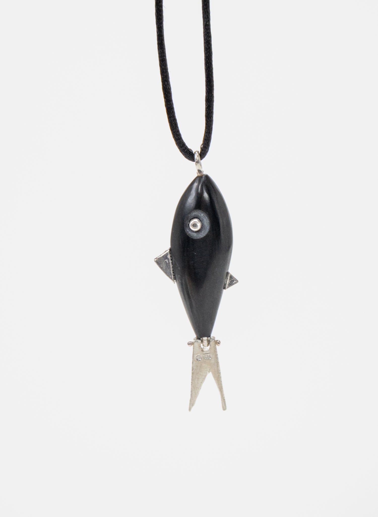 Fish Pendant Basalt with Sterling Silver