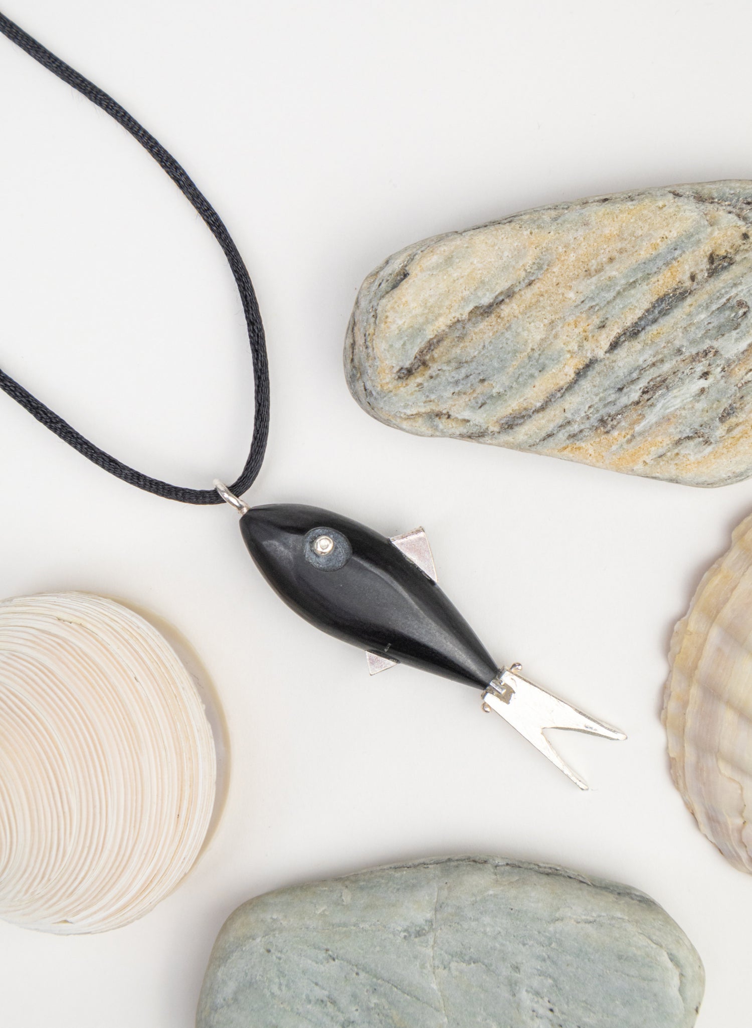 Fish Pendant Basalt with Sterling Silver