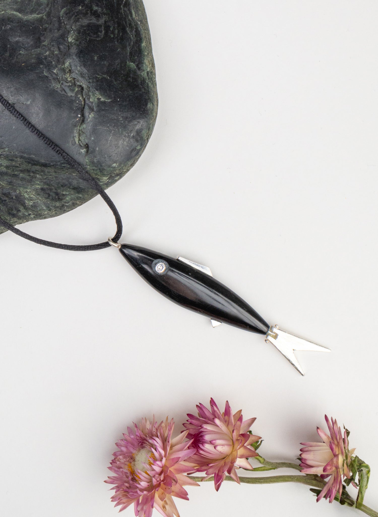 Fish Pendant Basalt with Sterling Silver
