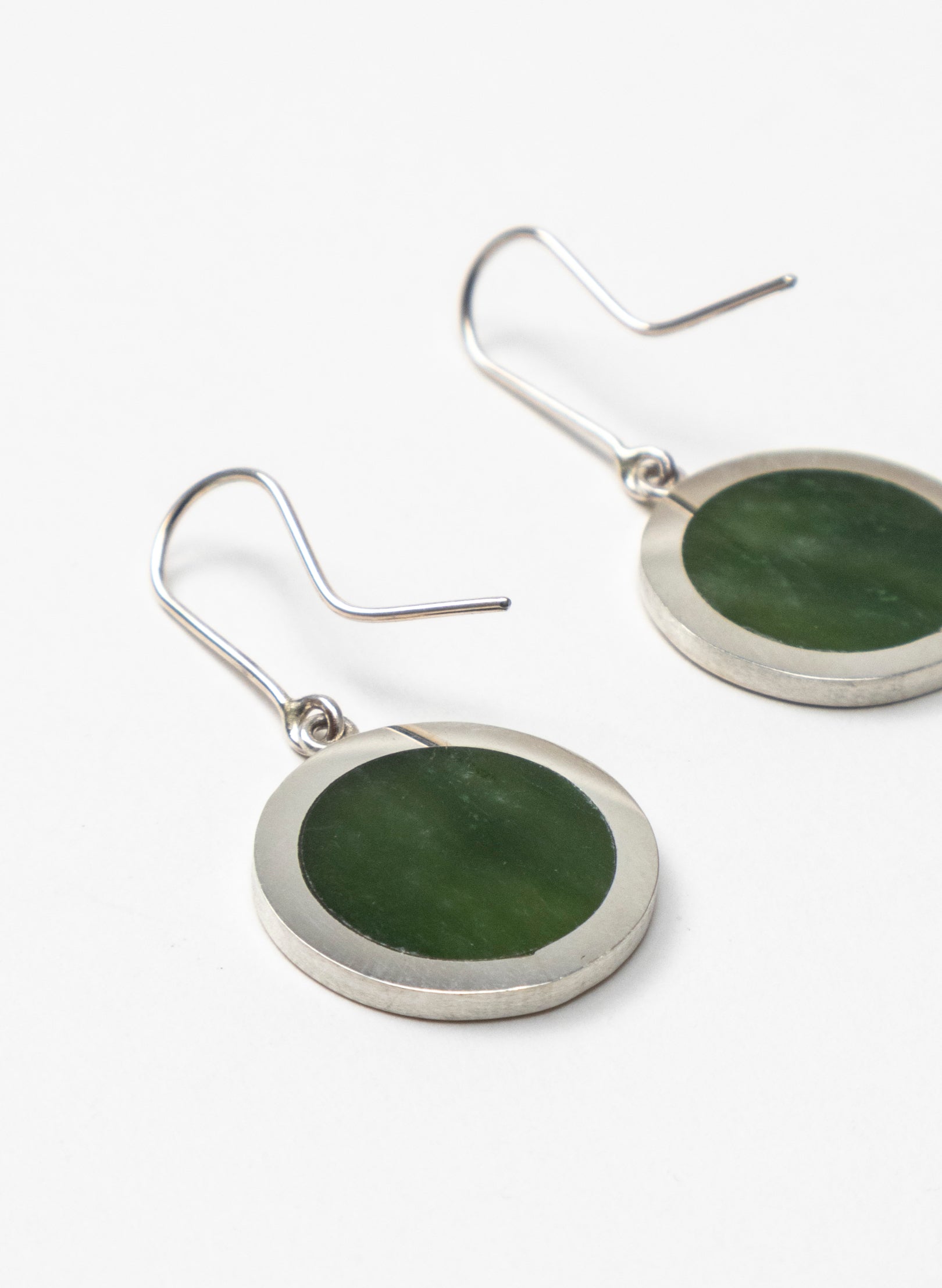 Disc Earrings - Sterling Silver & Pounamu