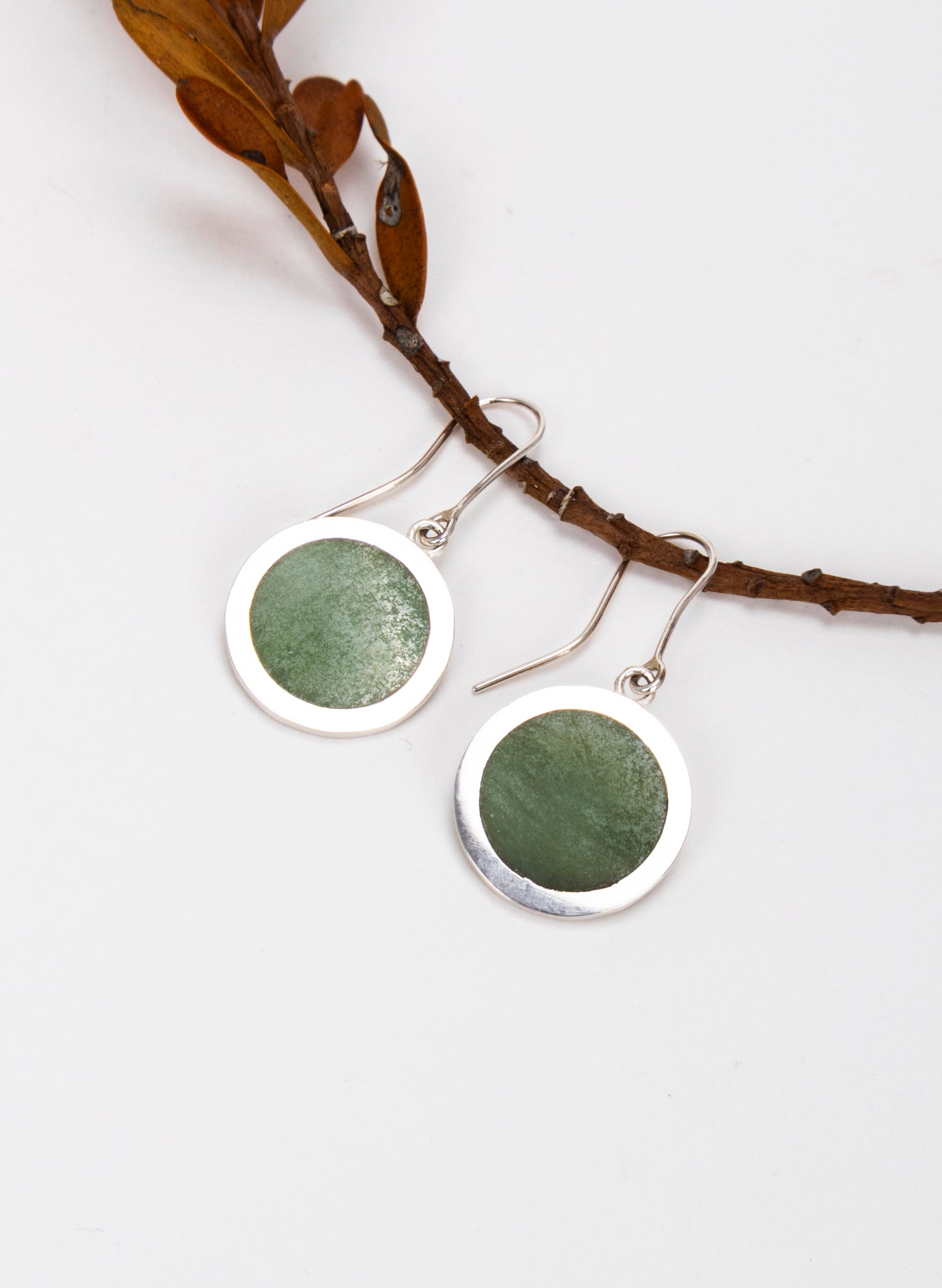Disc Earrings - Sterling Silver & Pounamu