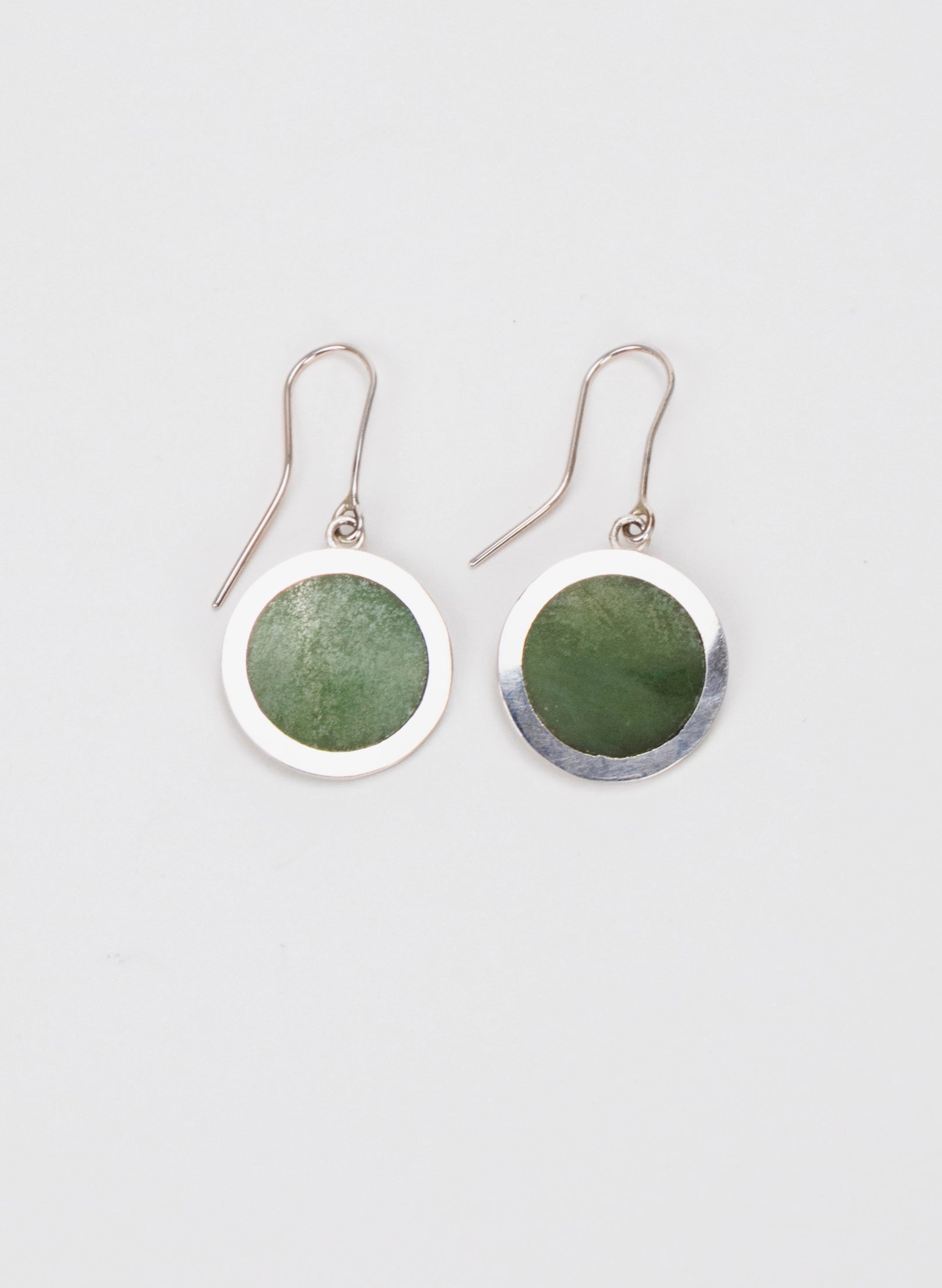 Disc Earrings - Sterling Silver & Pounamu