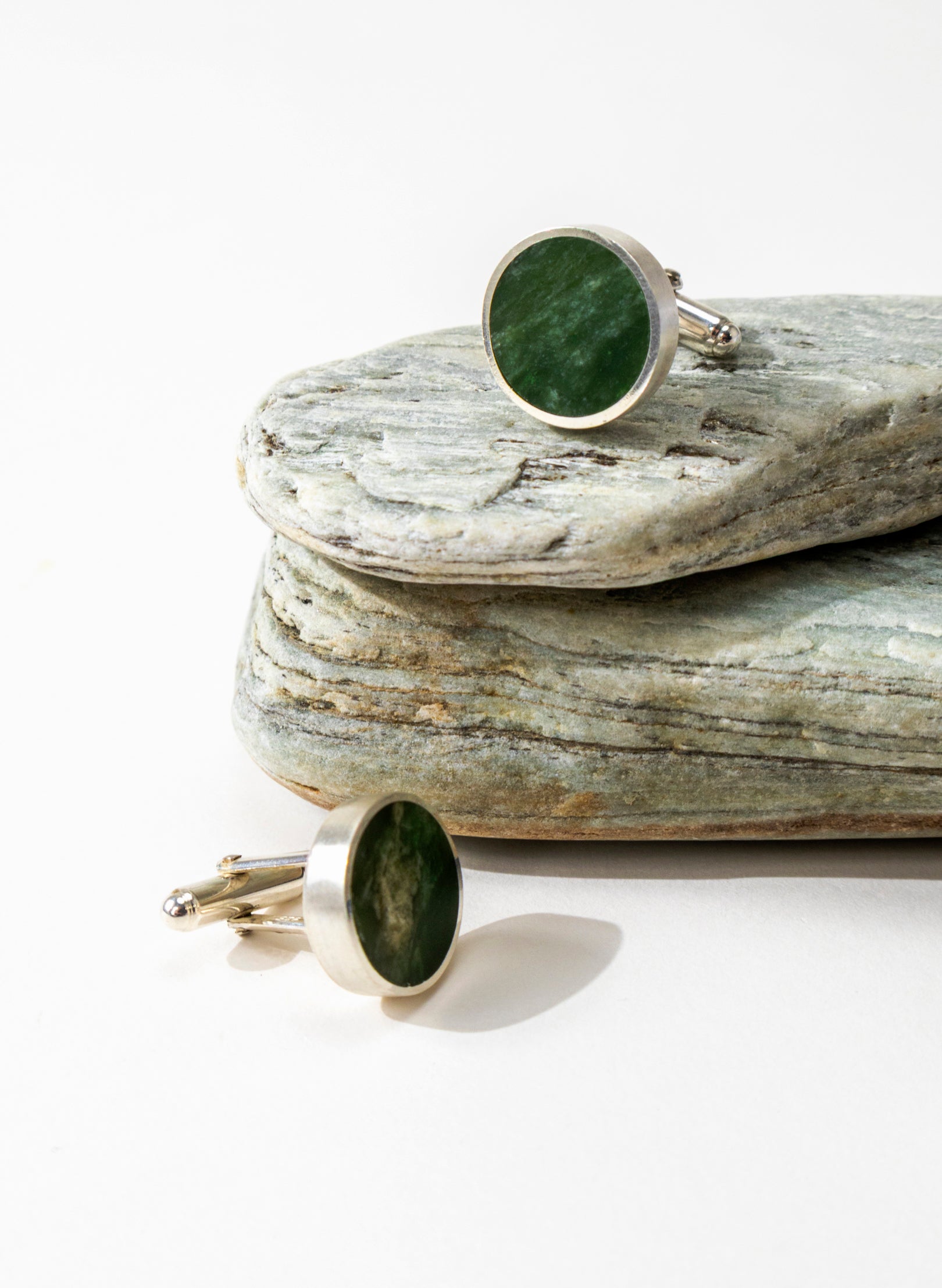 Disc Cufflinks - Pounamu and Sterling Silver