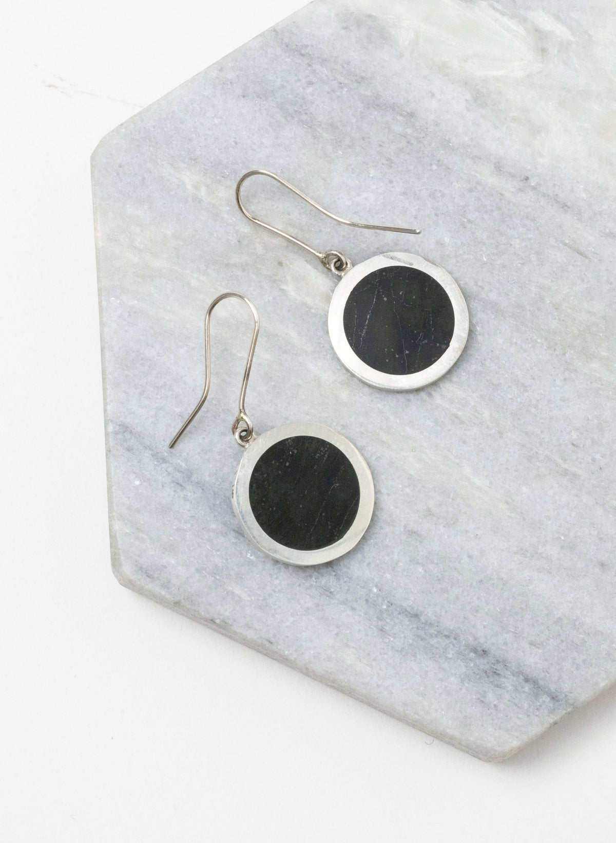 Disc Earrings - Sterling Silver & Pounamu