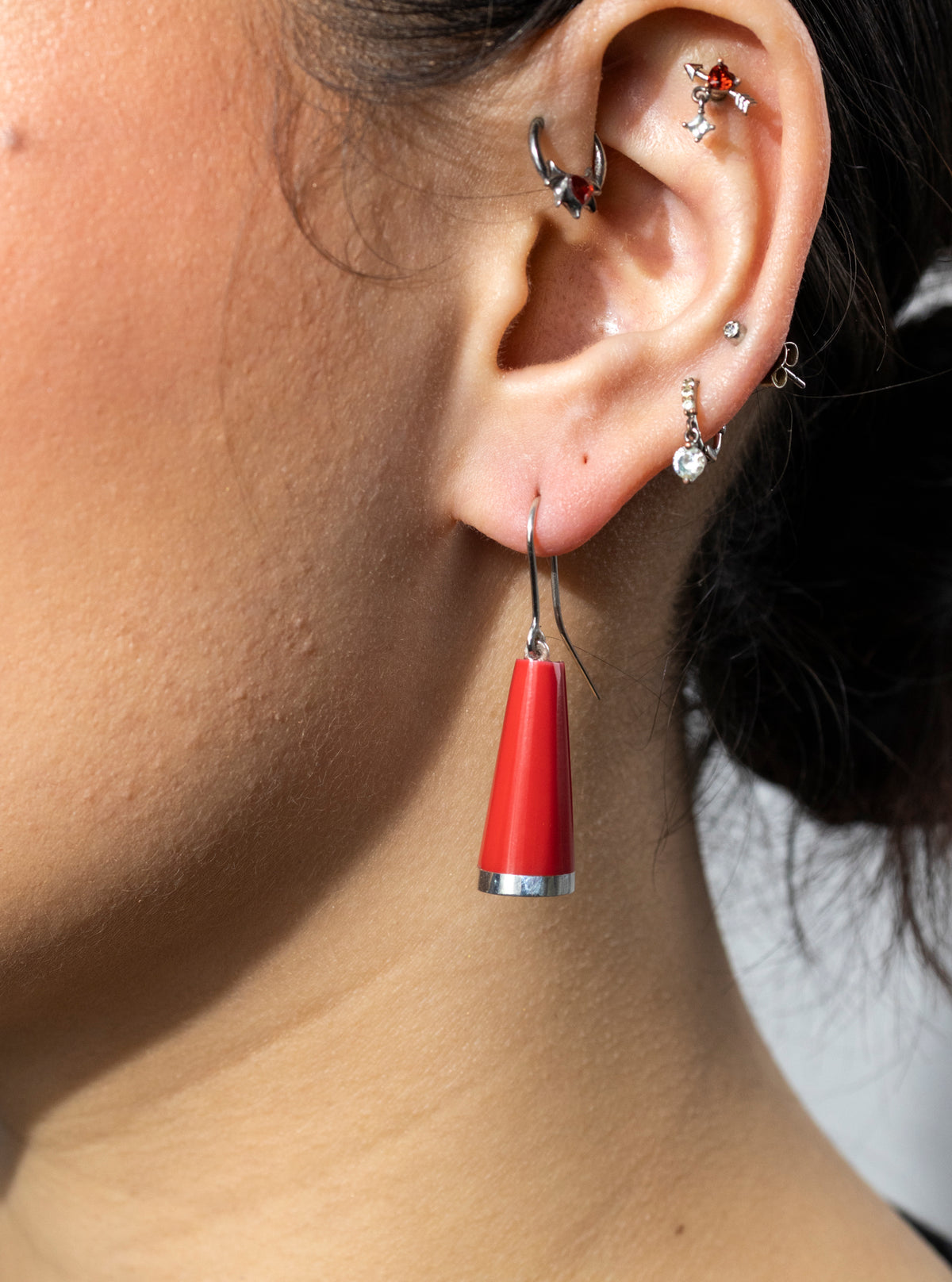 Huia Earrings - Sterling Silver and Red Corian