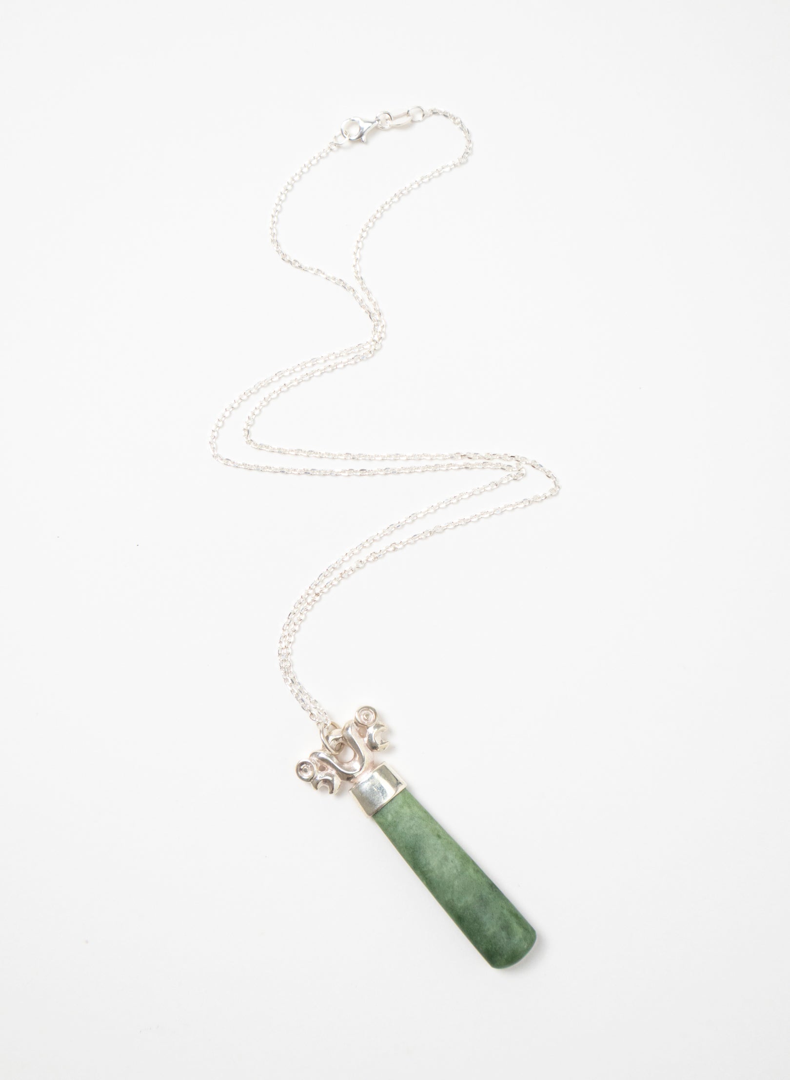 Silver Pekapeka Pendant Pounamu Drop