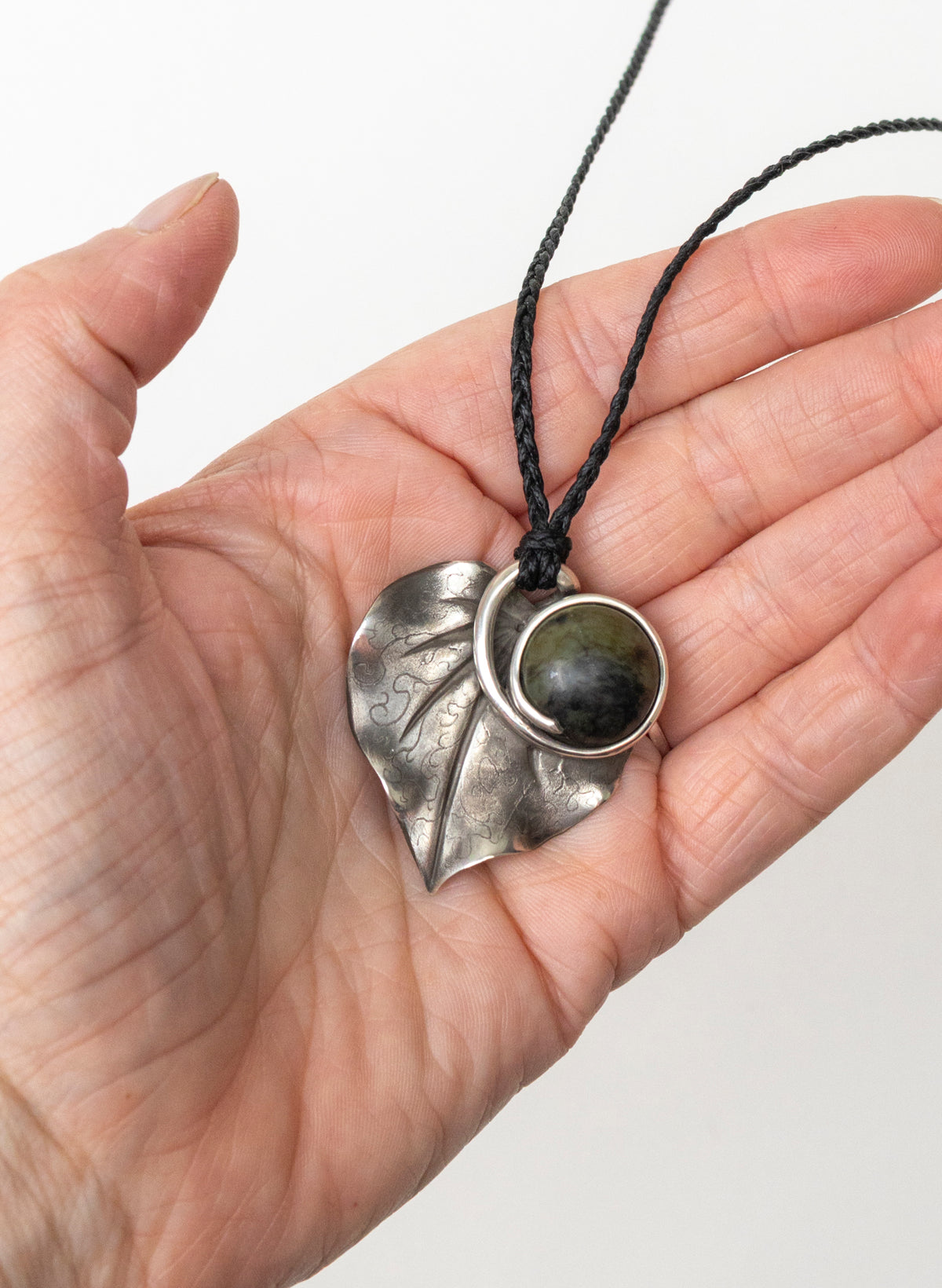 Sterling Silver Kawakawa Leaf with a Pounamu Insert