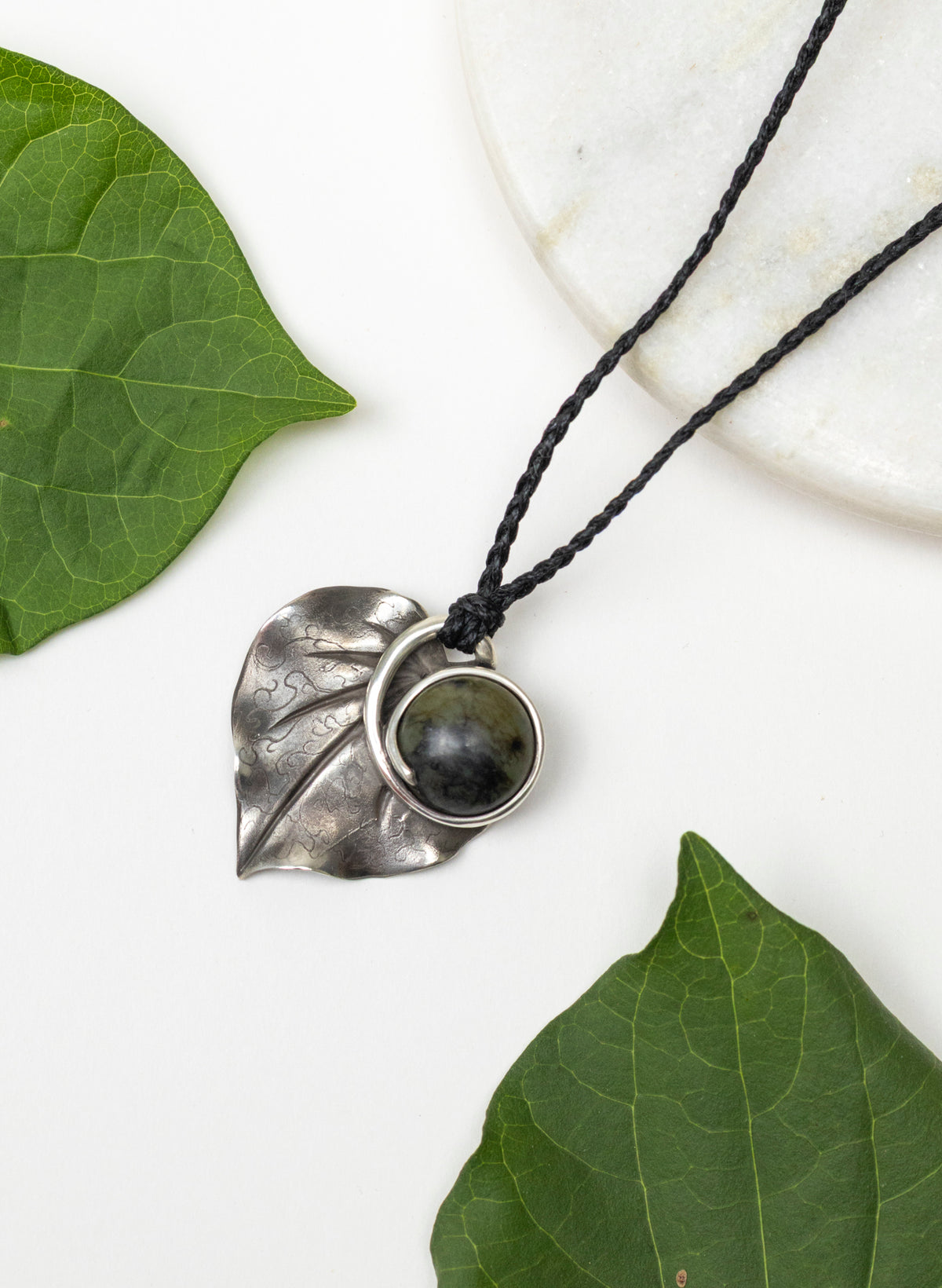 Sterling Silver Kawakawa Leaf with a Pounamu Insert