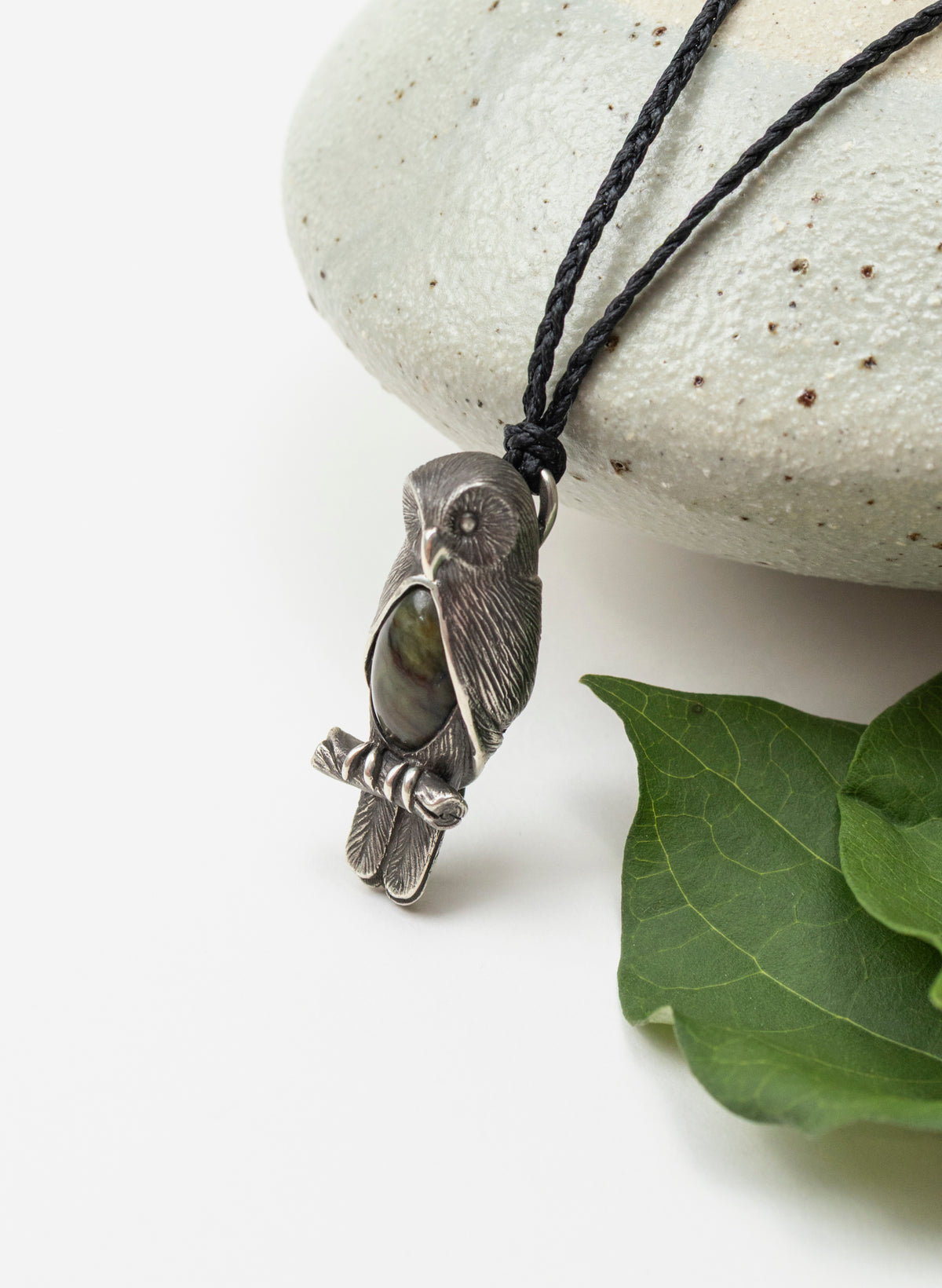 Sterling Silver Ruru Pendant with a Pounamu Insert