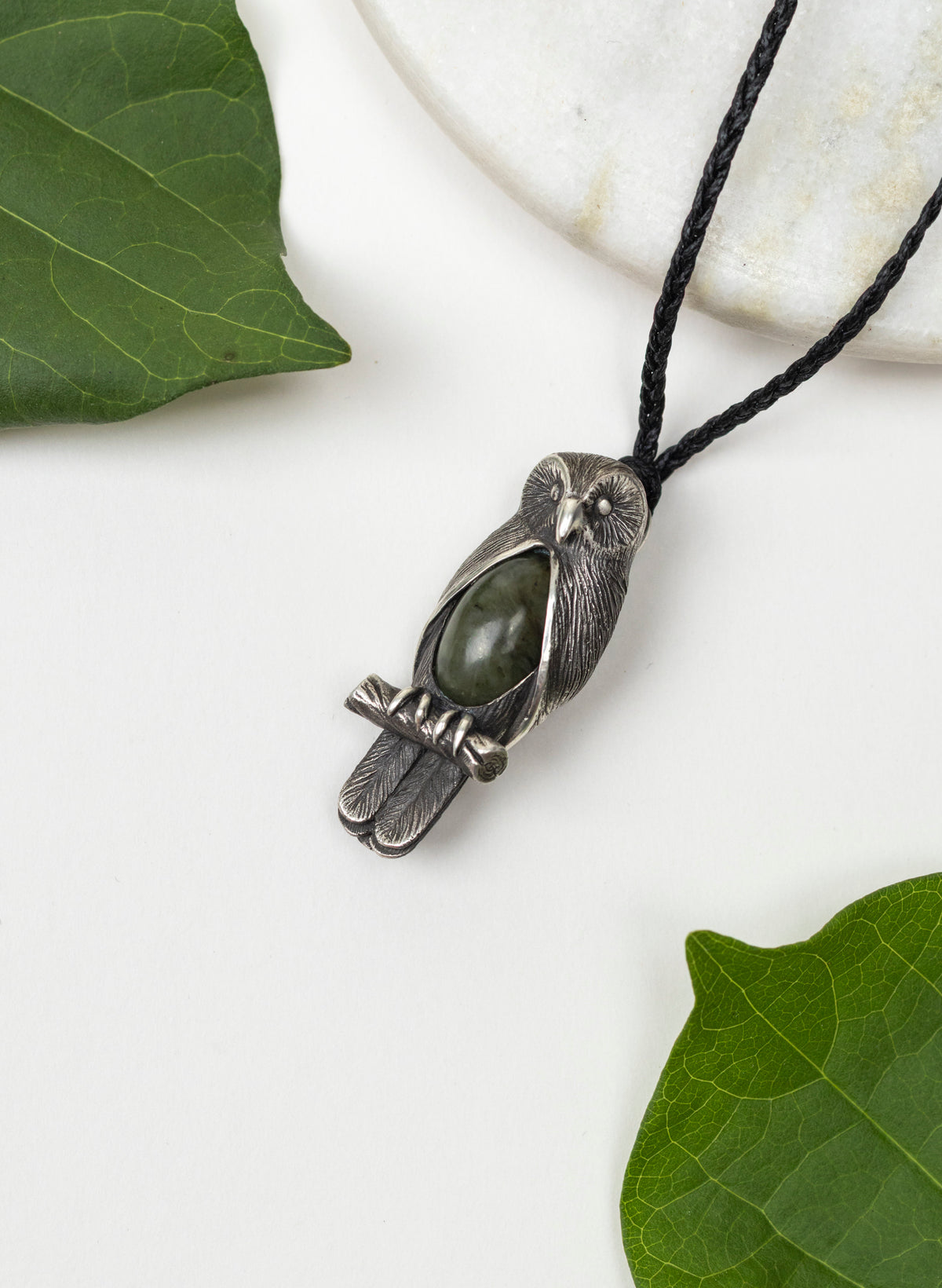 Sterling Silver Ruru Pendant with a Pounamu Insert